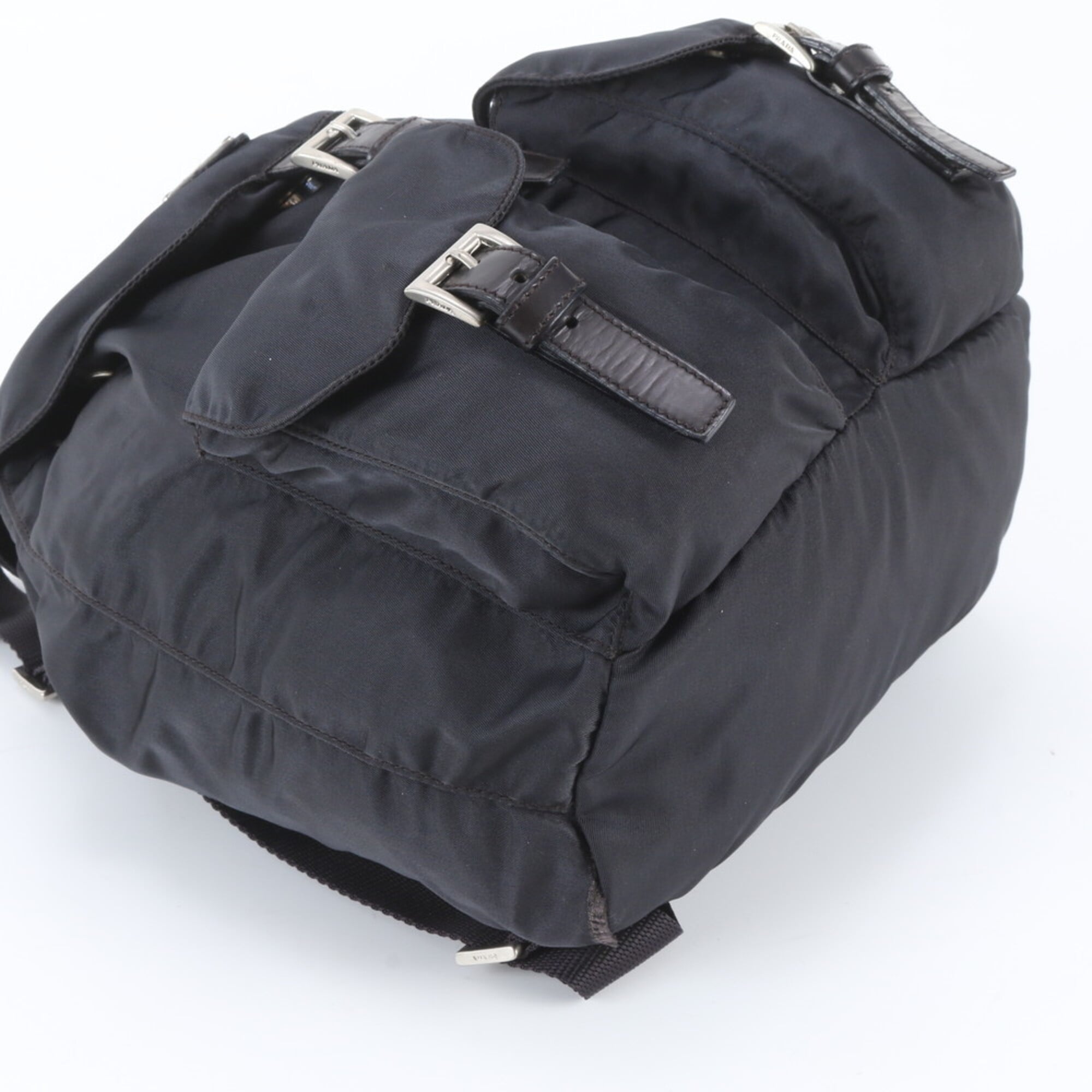 Prada Navy Leather Nylon Backpack Shoulder Bag (Pre-Owned)