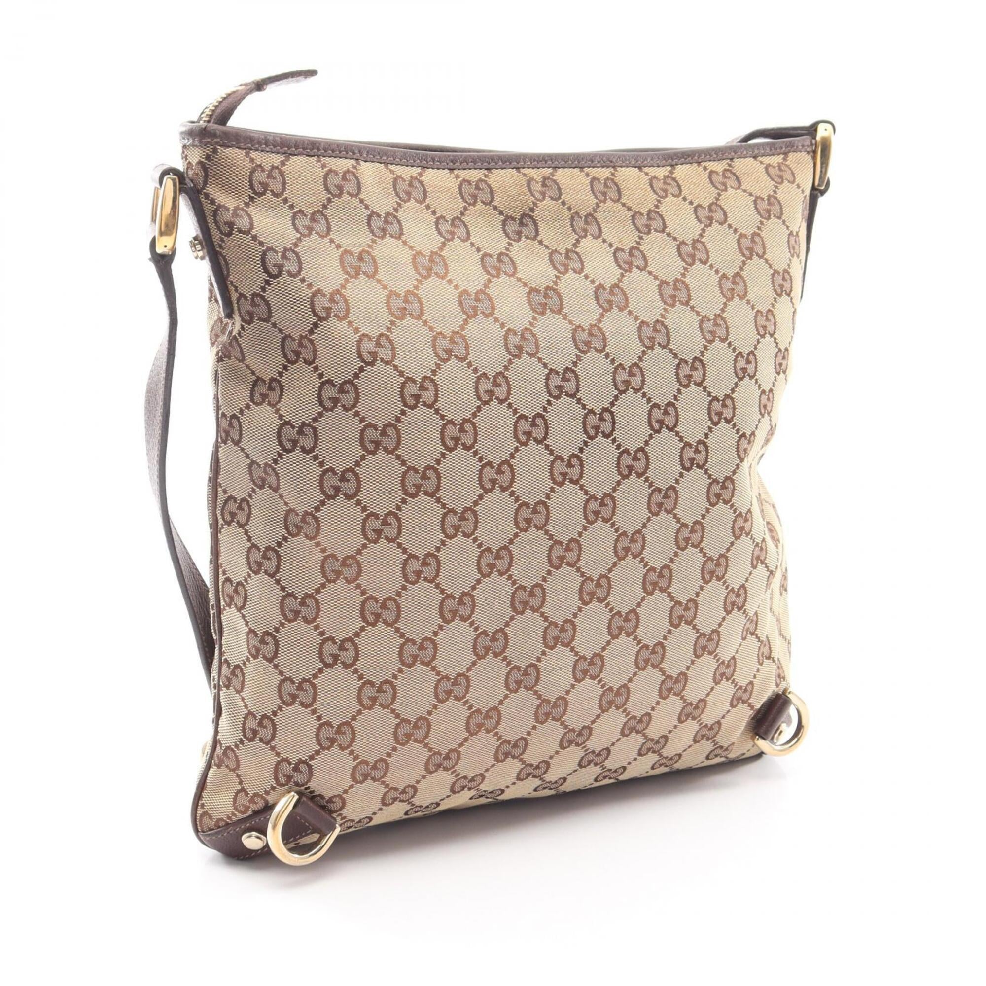 Gucci Beige Brown Canvas Leather Handbag Shoulder Bag (Pre-Owned)