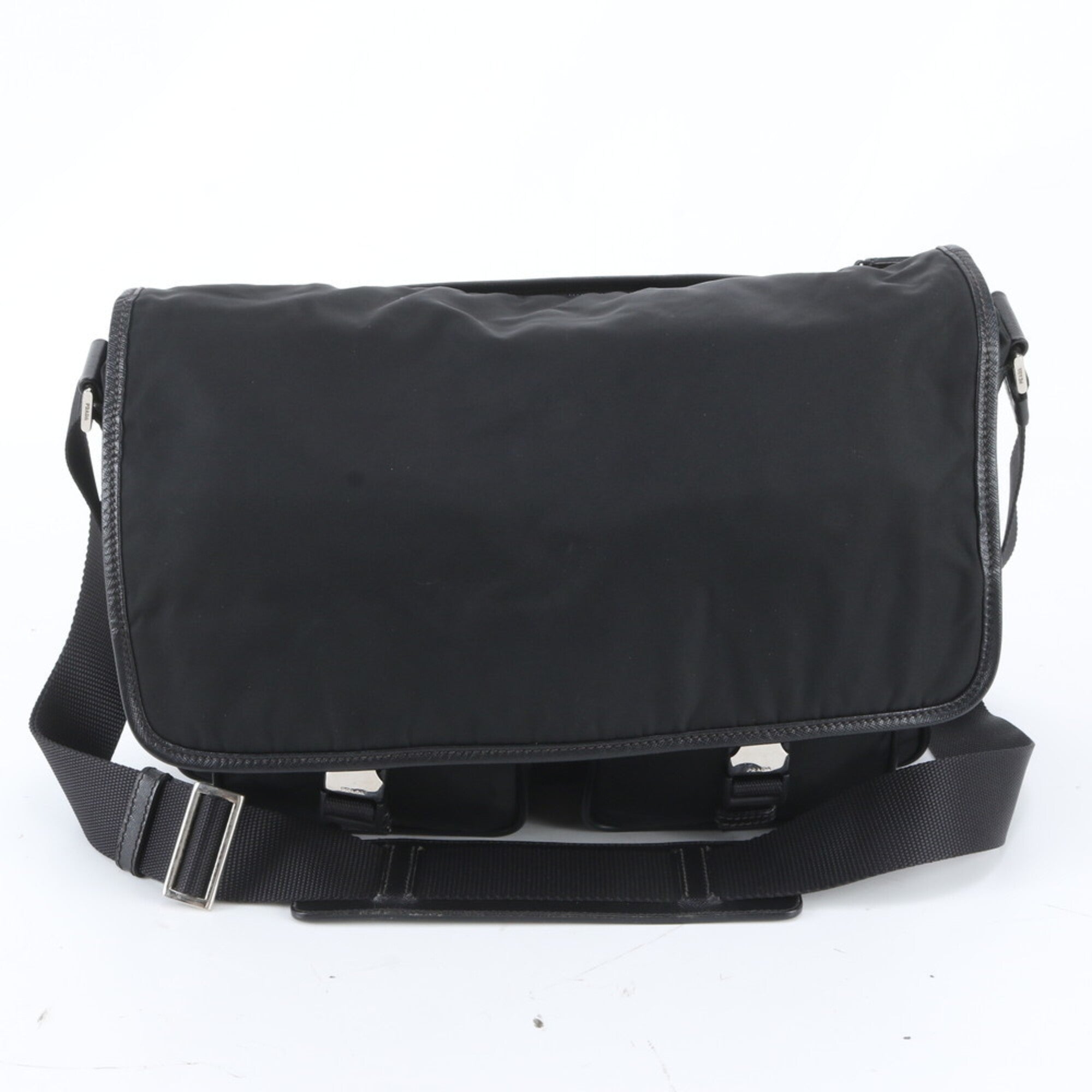 Prada Black Leather Nylon Shoulder Bag Tote Bag (Pre-Owned)