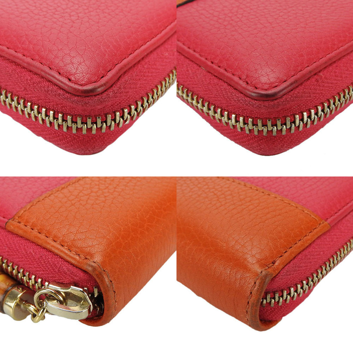 Gucci Bamboo Orange Pink Leather Long Wallet (Bi-Fold) (Pre-Owned)