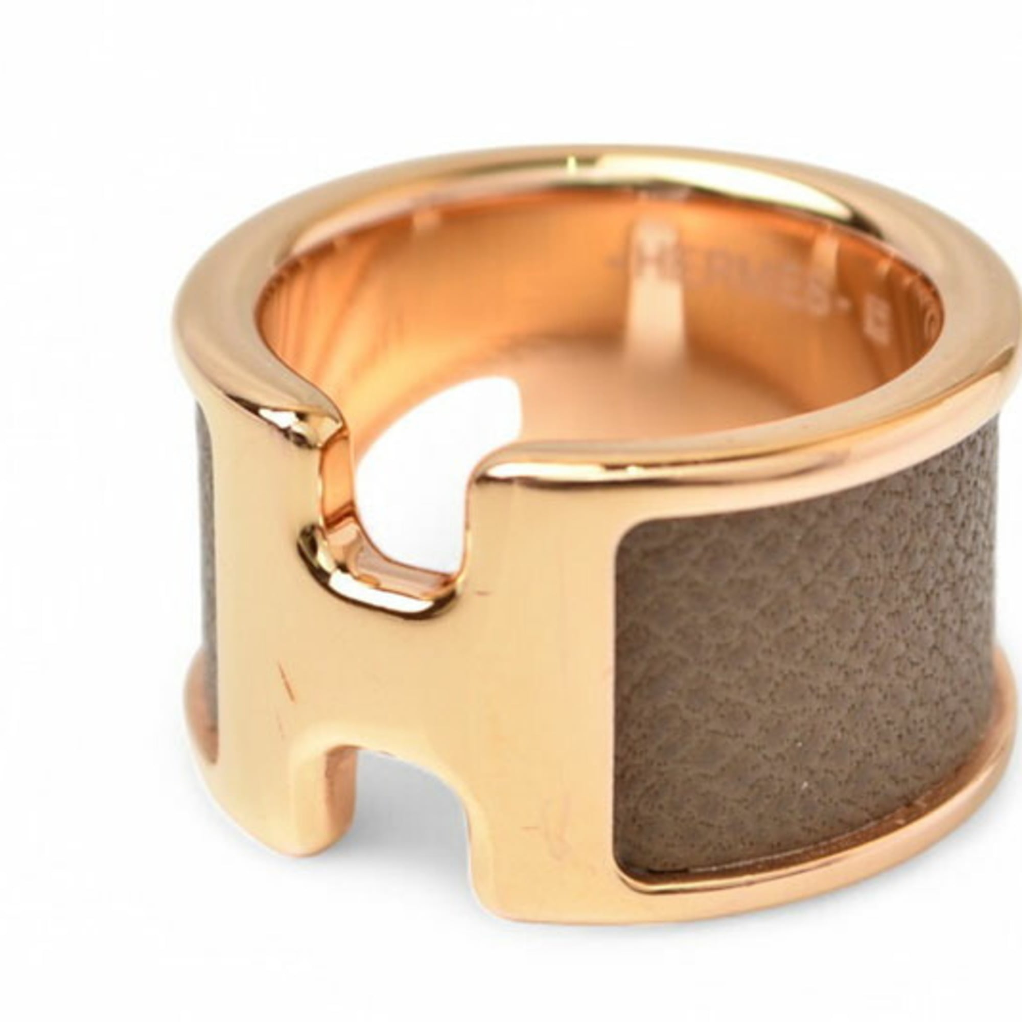 Hermes Etoupe Gray Gold Leather Metal Band Ring (Pre-Owned)