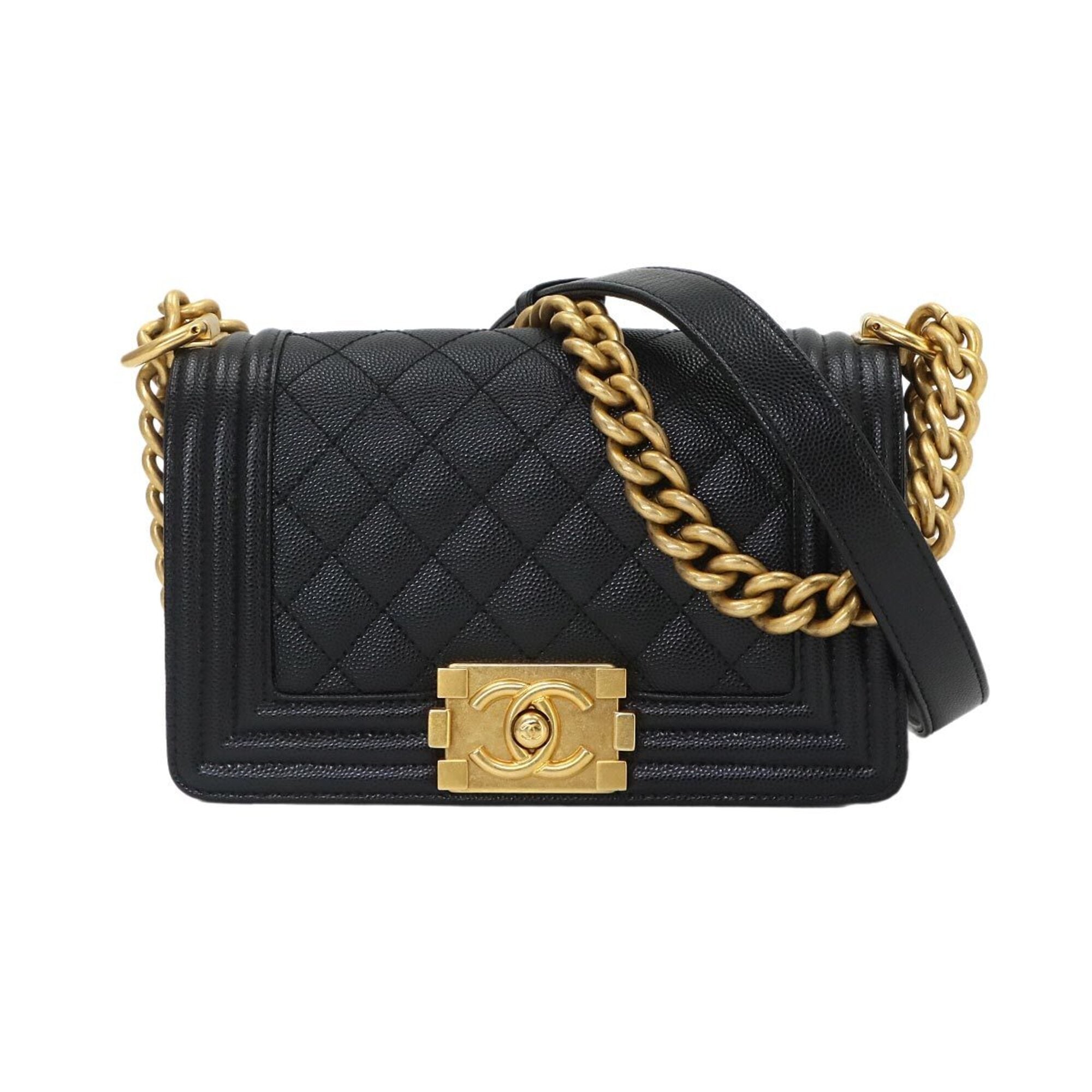 Chanel Boy Chanel Black Grained Calfskin Handbag Shoulder Bag (Pre-Owned)