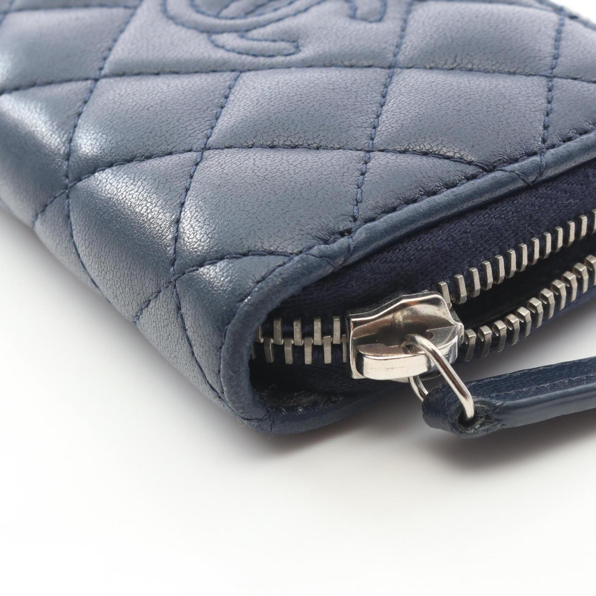Chanel Navy Leather Coin Purse/Coin Case (Pre-Owned)