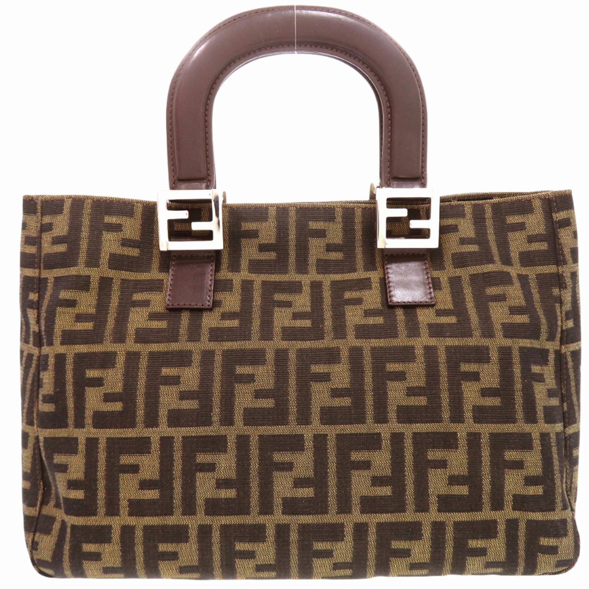 Fendi Brown Leather Canvas Handbag (Pre-Owned)