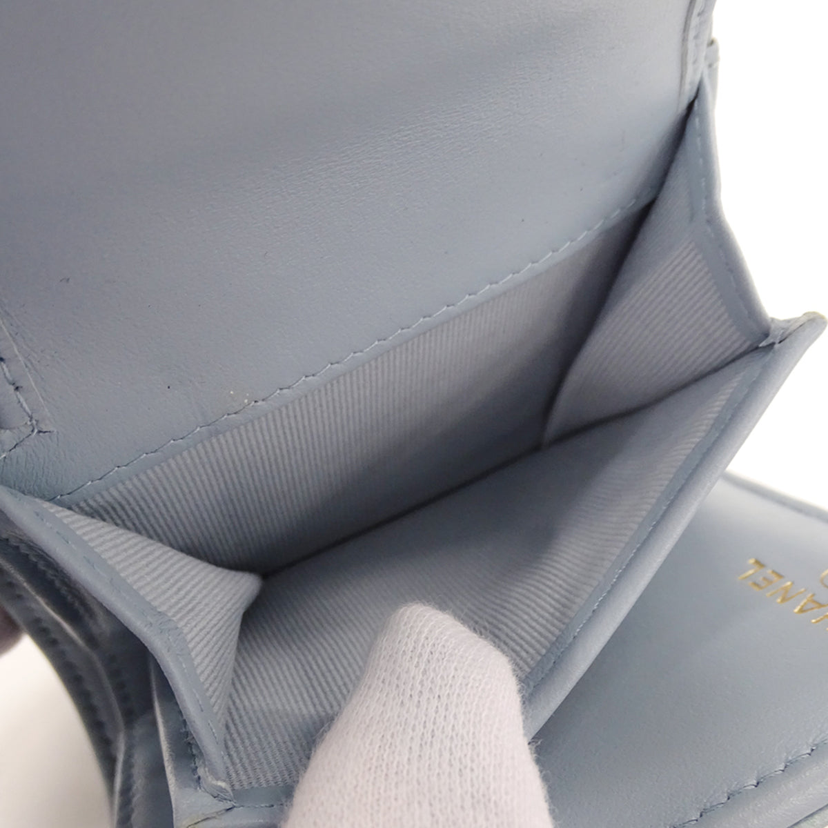 Chanel Light Blue Grained Calfskin Wallet (Tri-Fold) (Pre-Owned)