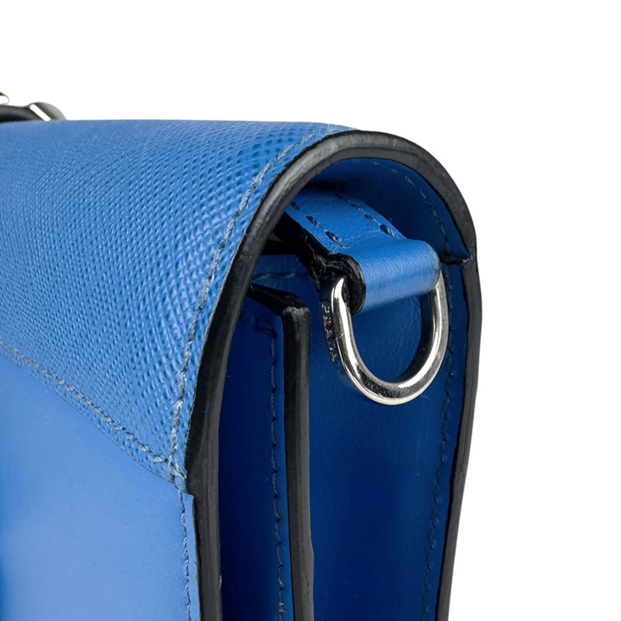 Prada Black Blue Leather Clutch Bag Shoulder Bag (Pre-Owned)