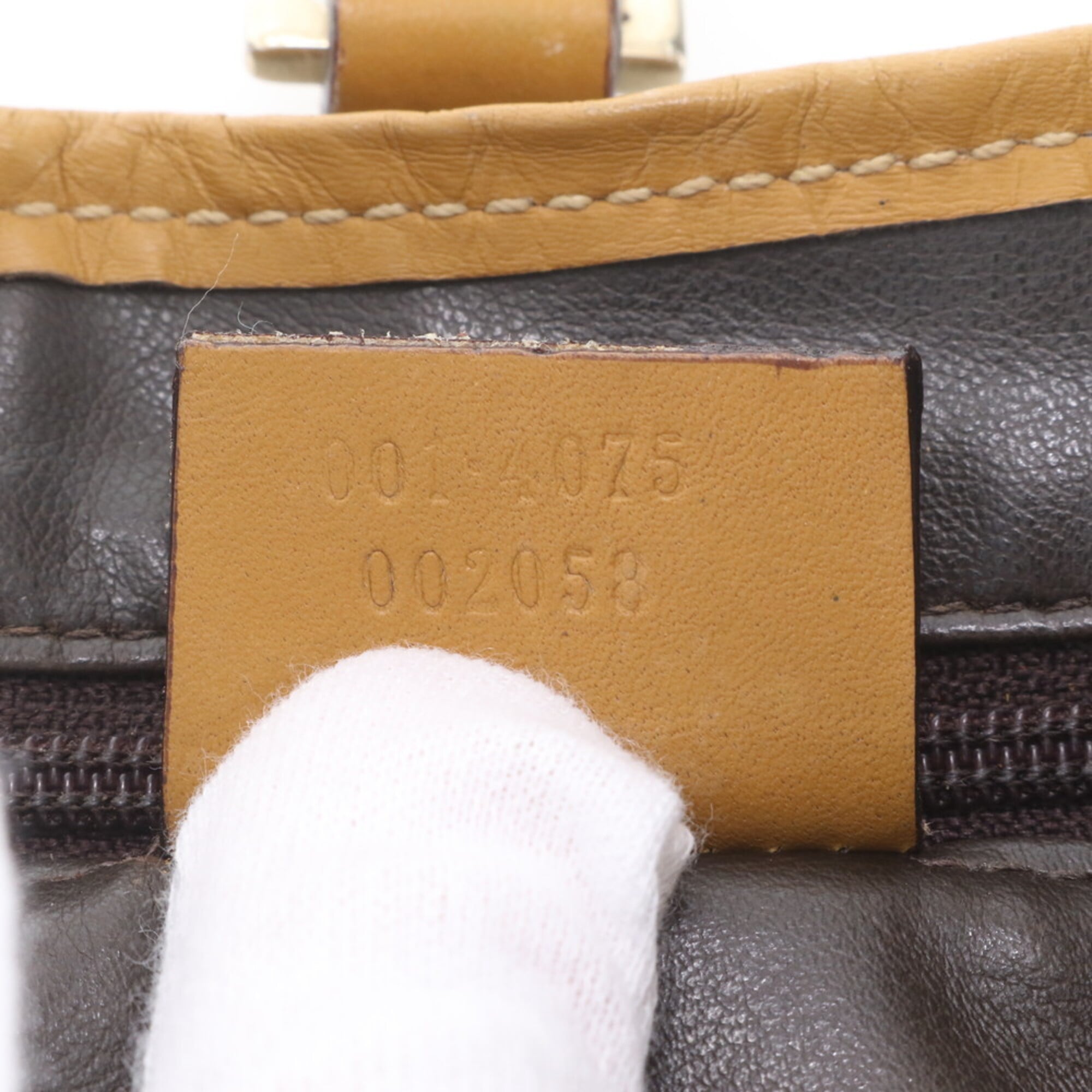 Gucci Brown Leather Canvas Handbag Shoulder Bag (Pre-Owned)