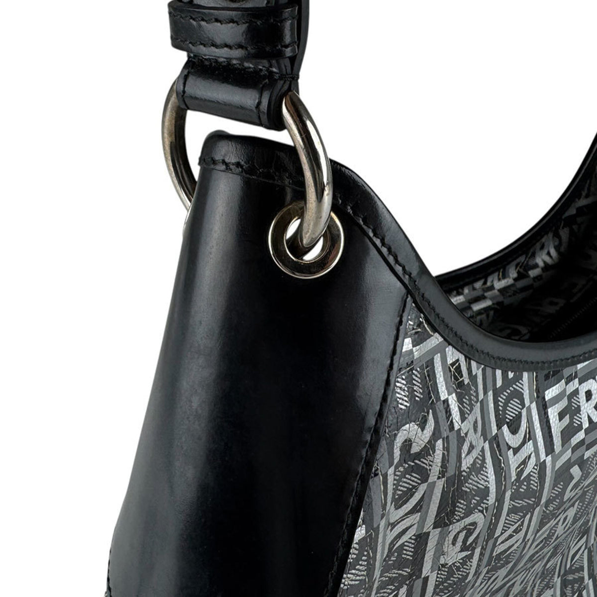 Salvatore Ferragamo Black Coated Canvas Leather Shoulder Bag (Pre-Owned)