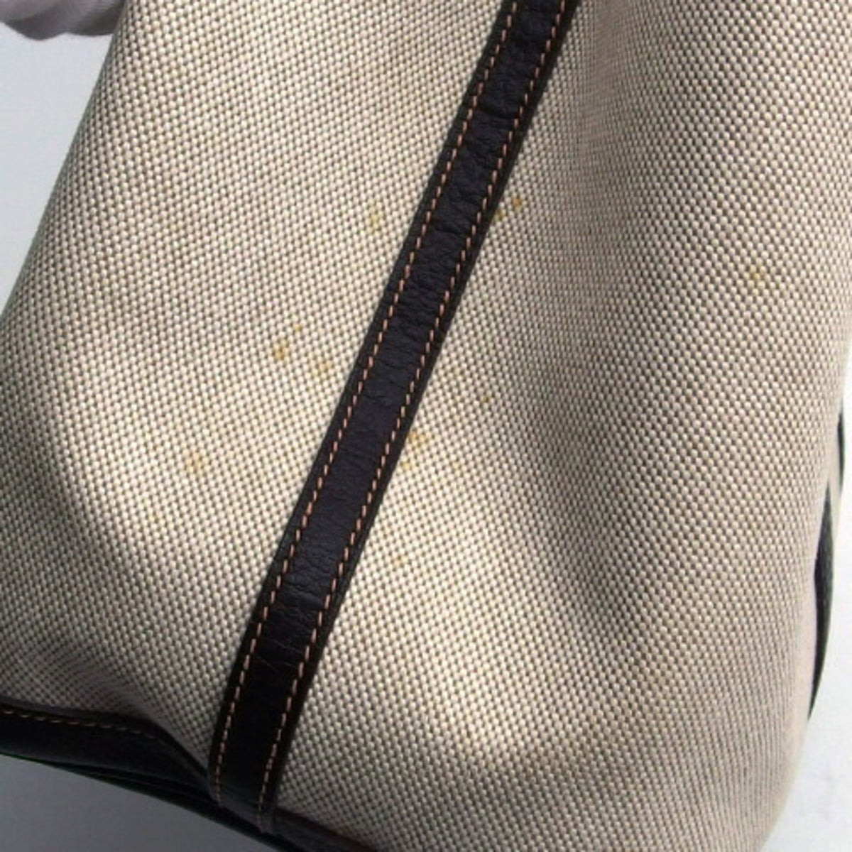 Hermes Garden Beige Dark Brown Toile H Leather Handbag Tote Bag (Pre-Owned)