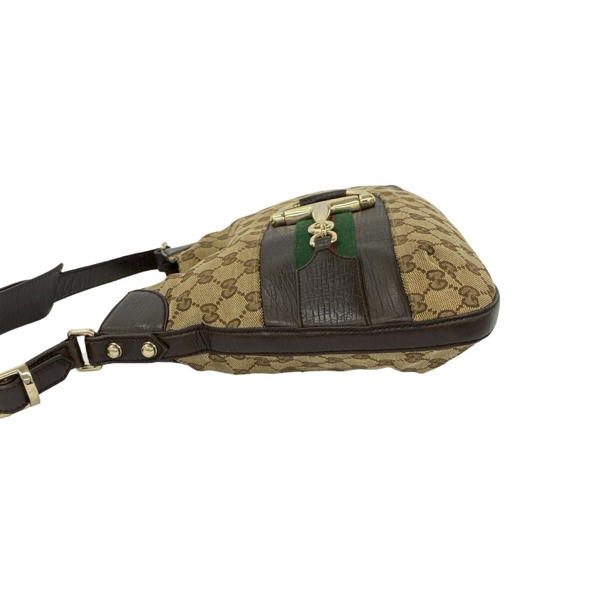 Gucci Brown Green Red Color Canvas Leather Shoulder Bag (Pre-Owned)