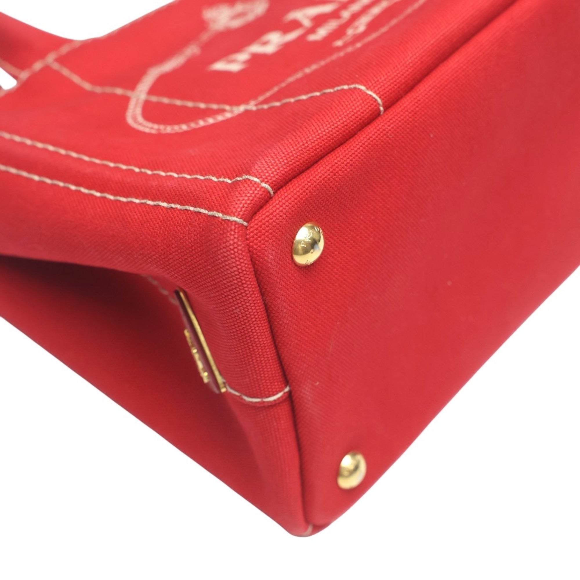 Prada Red Color Canvas Tote Bag (Pre-Owned)