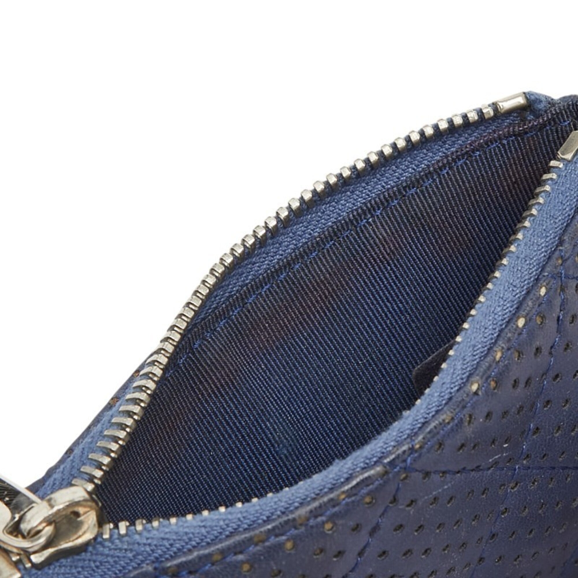 Chanel Matelasse Navy Leather Coin Purse/Coin Case (Pre-Owned)