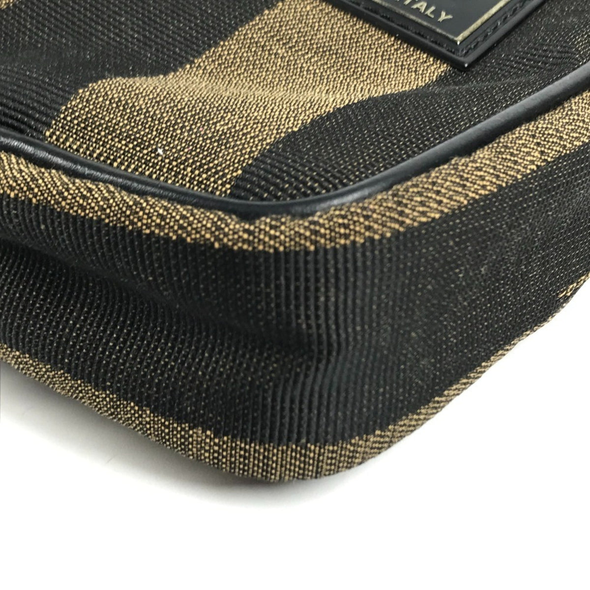 Fendi Black Khaki Leather Canvas Pochette Shoulder Bag (Pre-Owned)