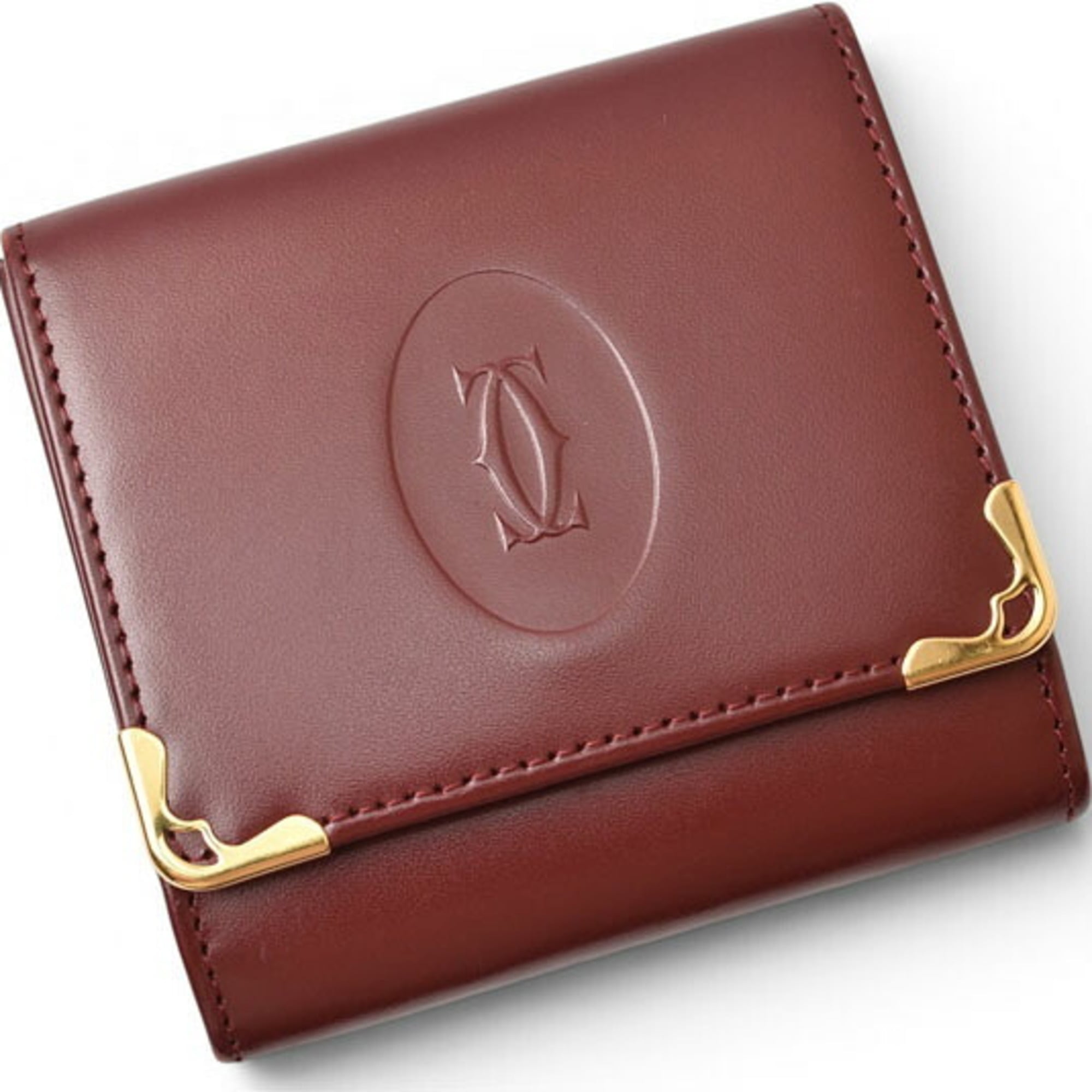 Cartier Bordeaux Leather Coin Purse/Coin Case (Pre-Owned)