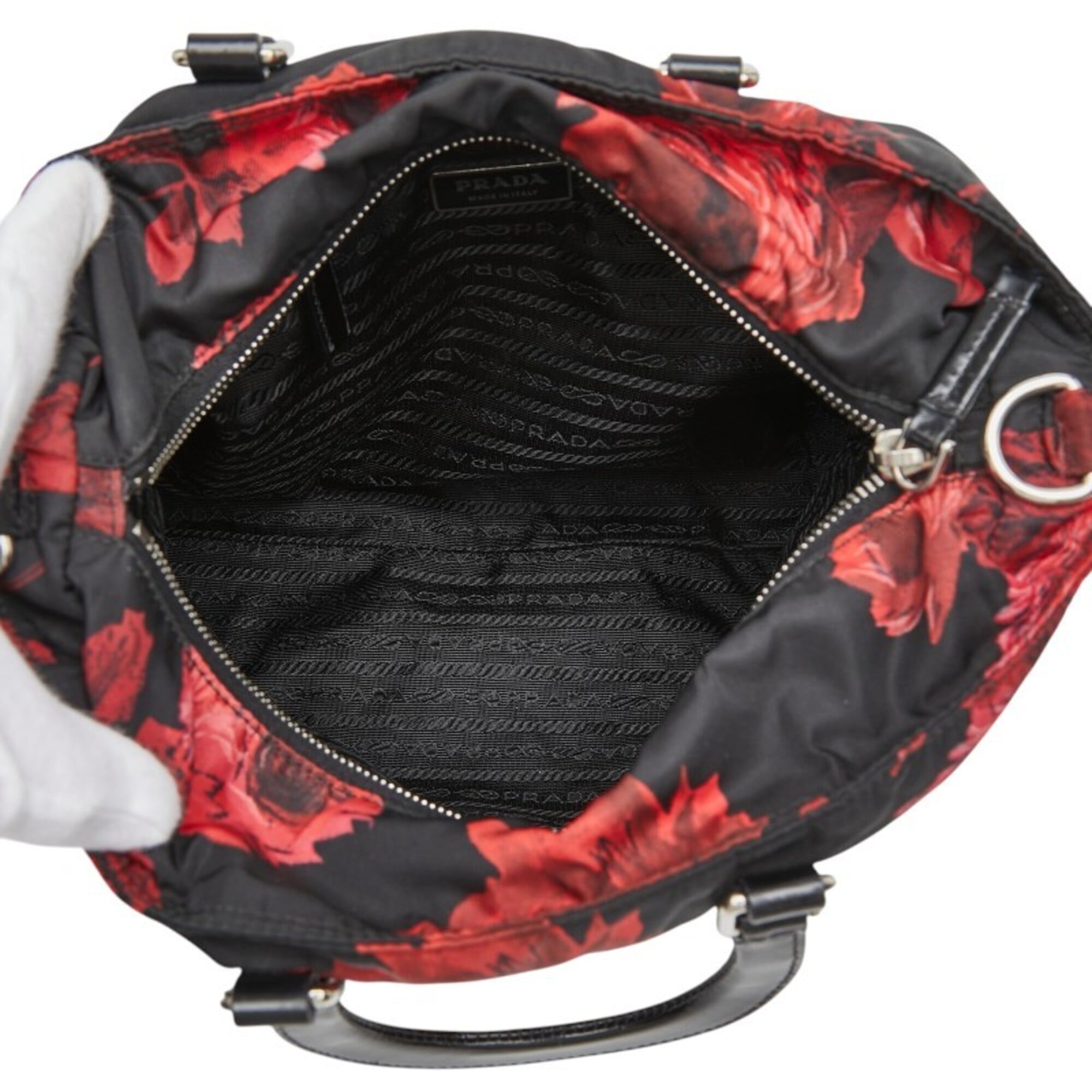 Prada Black Red Color Nylon Patent Leather Handbag Shoulder Bag (Pre-Owned)