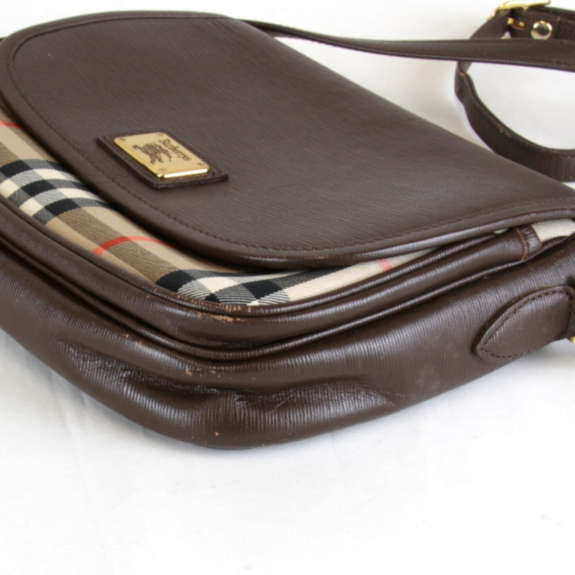 Burberry Brown Leather Canvas Shoulder Bag (Pre-Owned)
