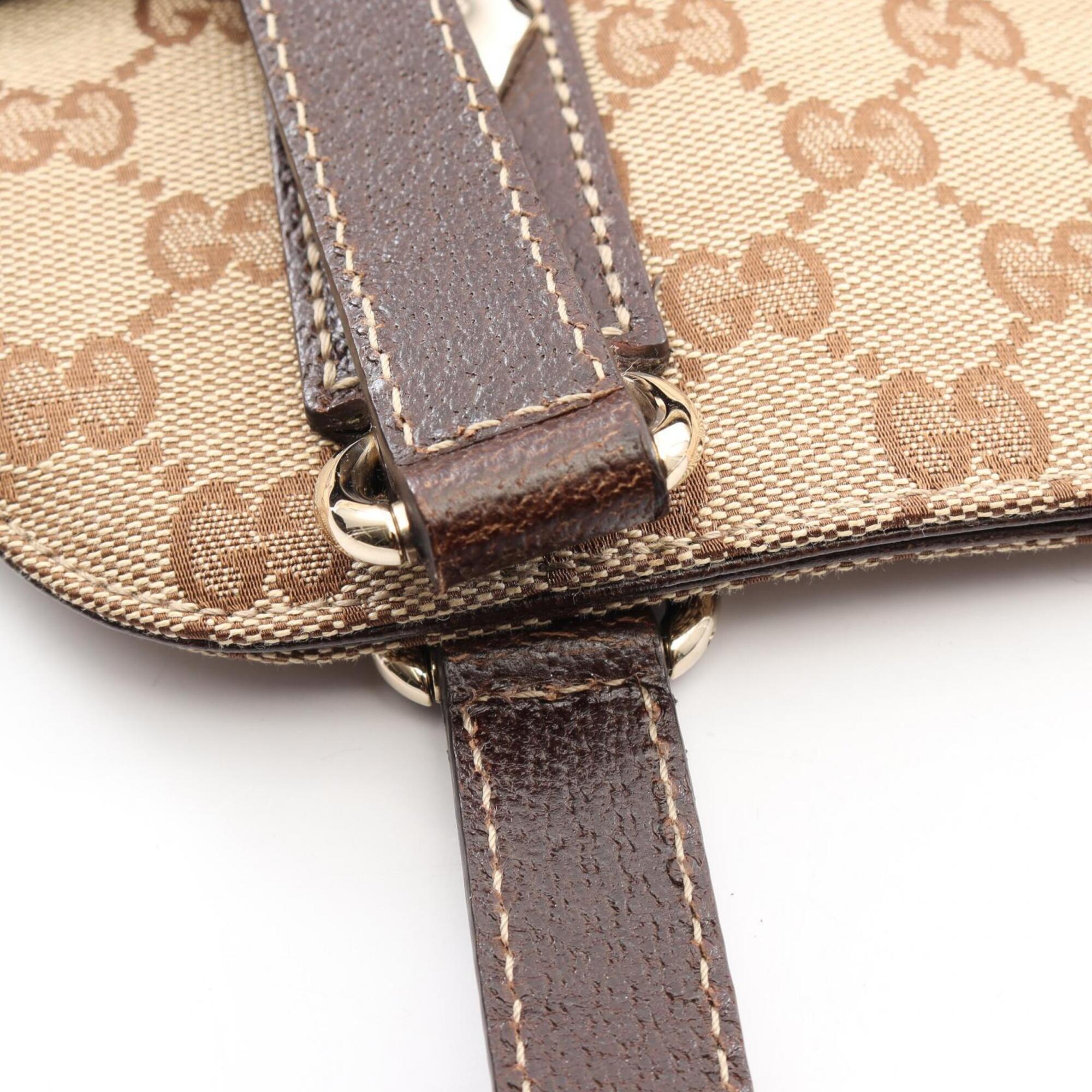 Gucci Beige Brown Canvas Leather Handbag Shoulder Bag (Pre-Owned)