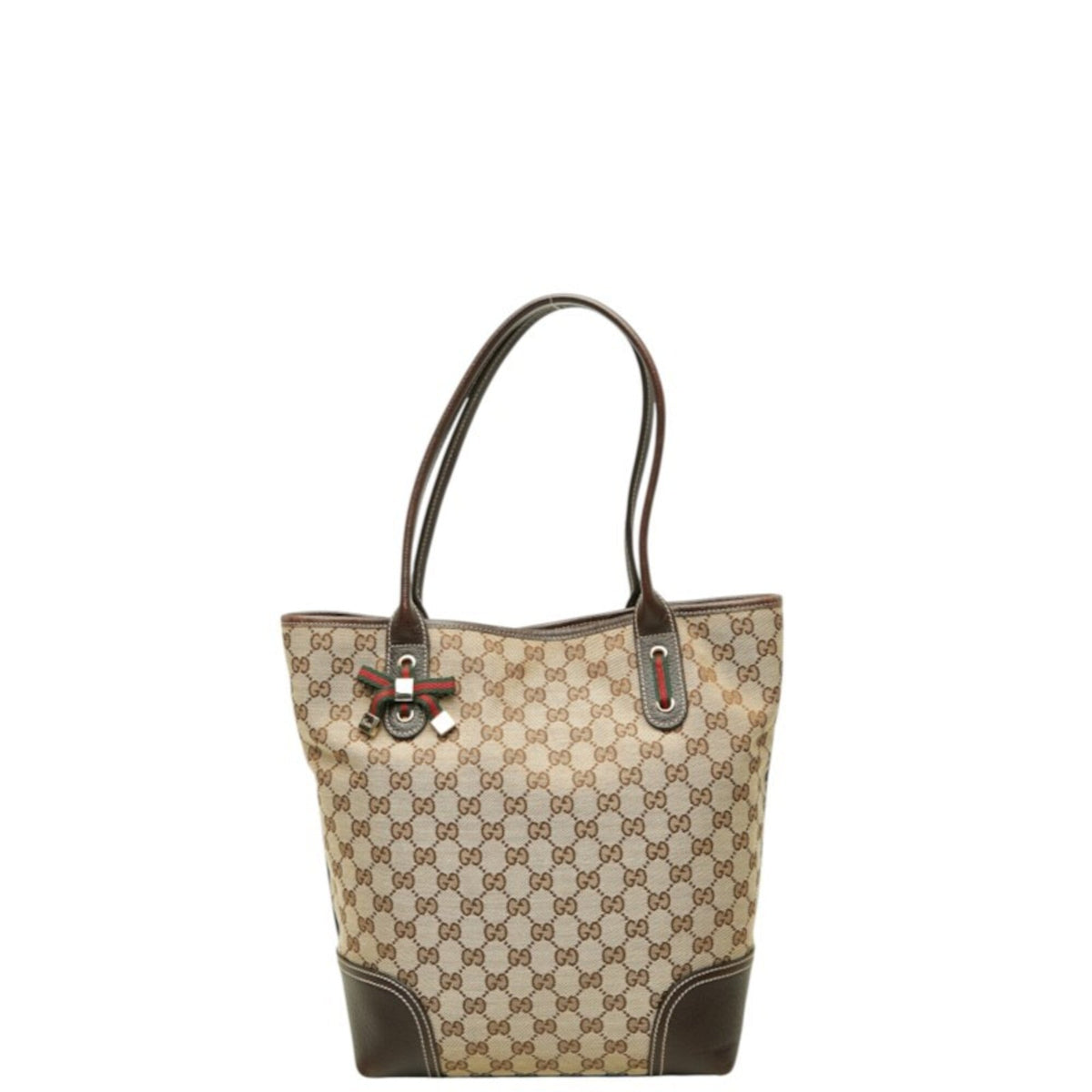 Gucci Beige Brown Canvas Leather Tote Bag (Pre-Owned)