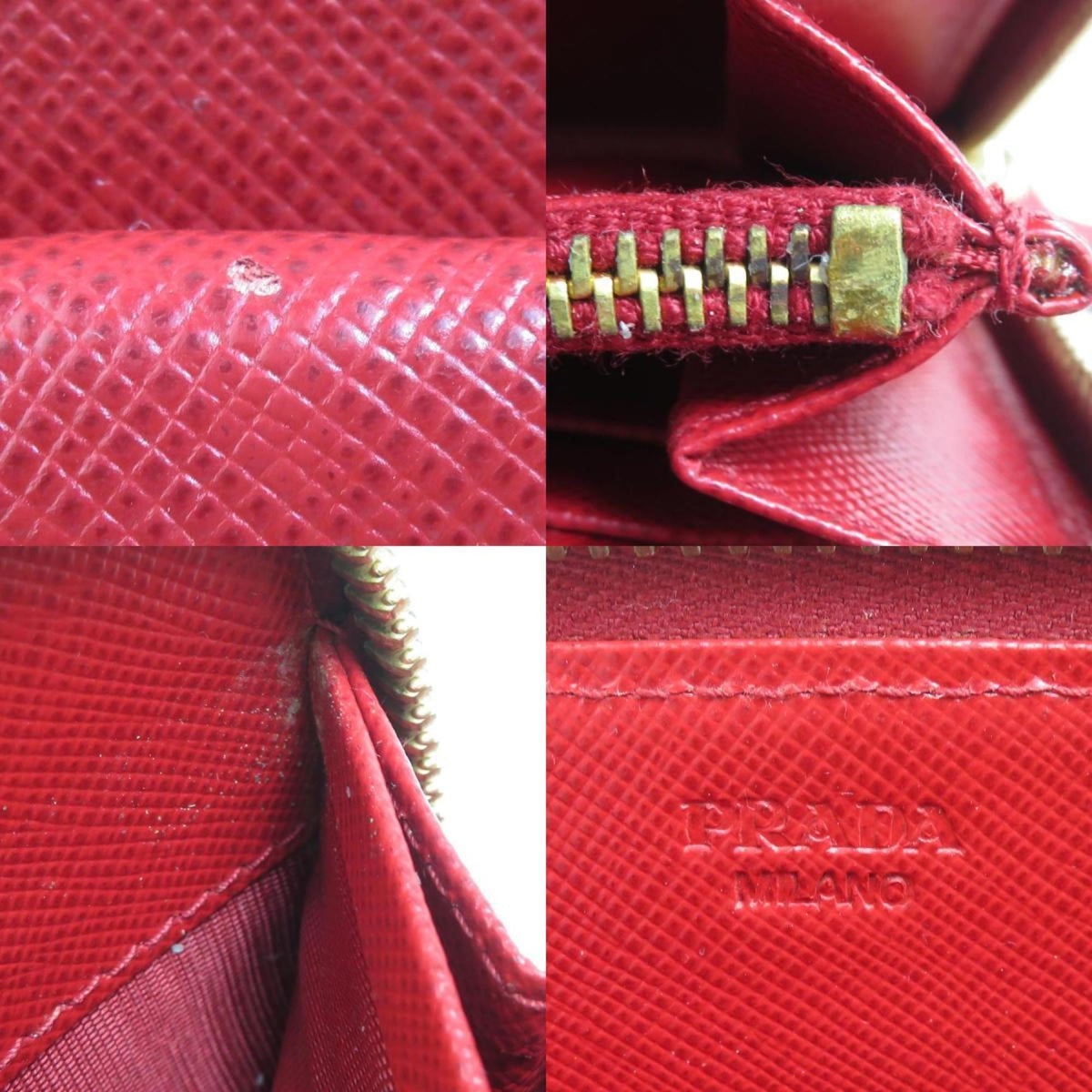 Prada Red Color Leather Long Wallet (Bi-Fold) (Pre-Owned)