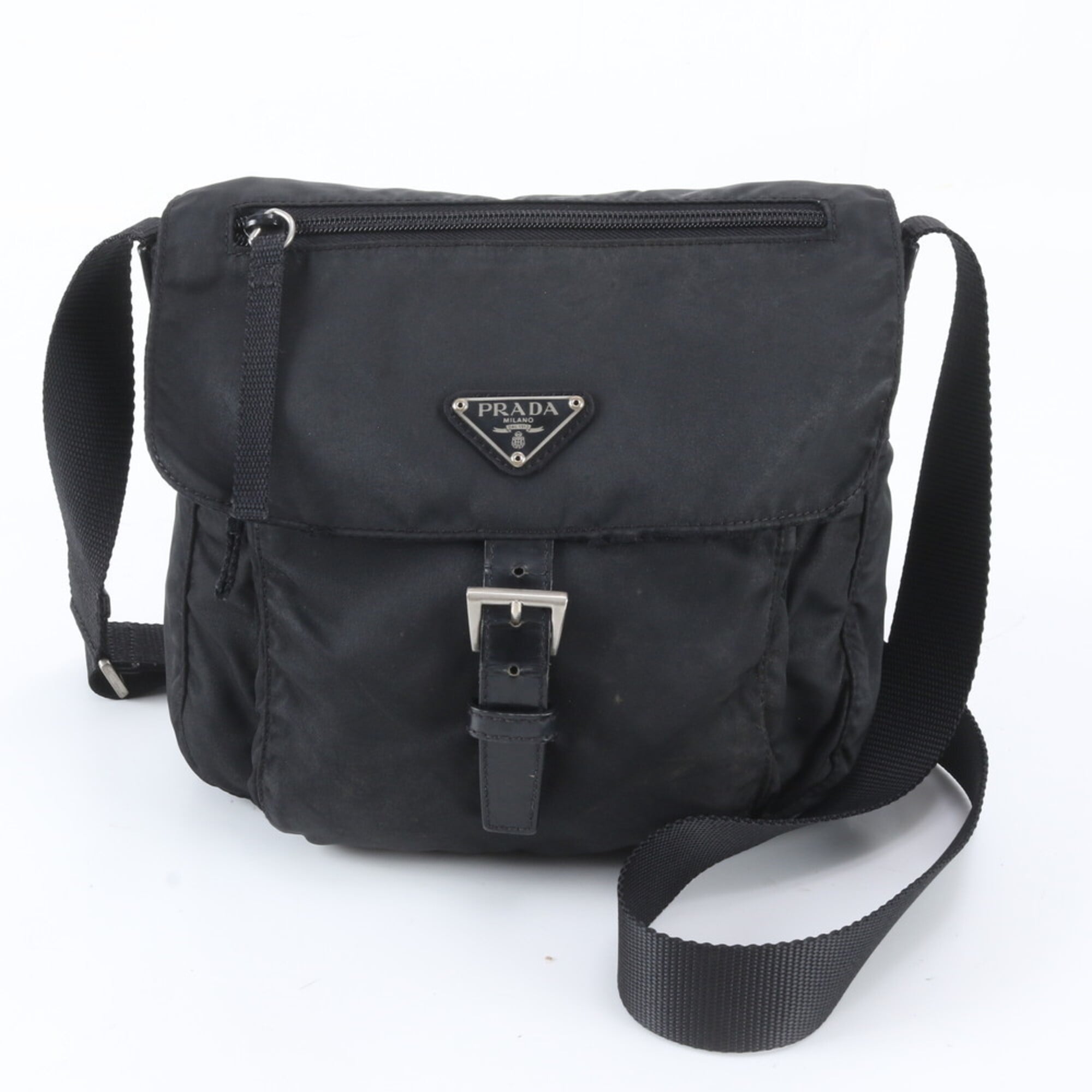 Prada Black White Nylon Leather Shoulder Bag (Pre-Owned)