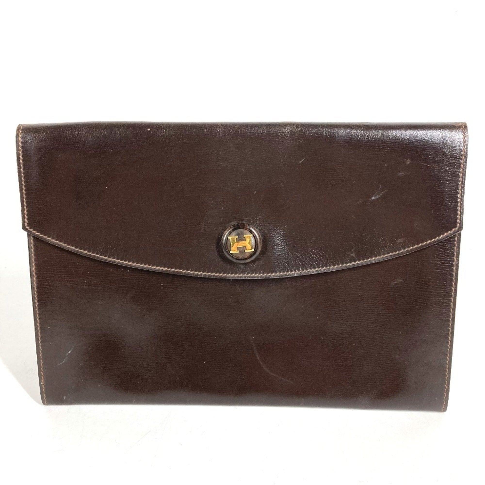 Hermes Pochette Rio Brown Leather Clutch Bag Handbag Pochette Pouch (Pre-Owned)