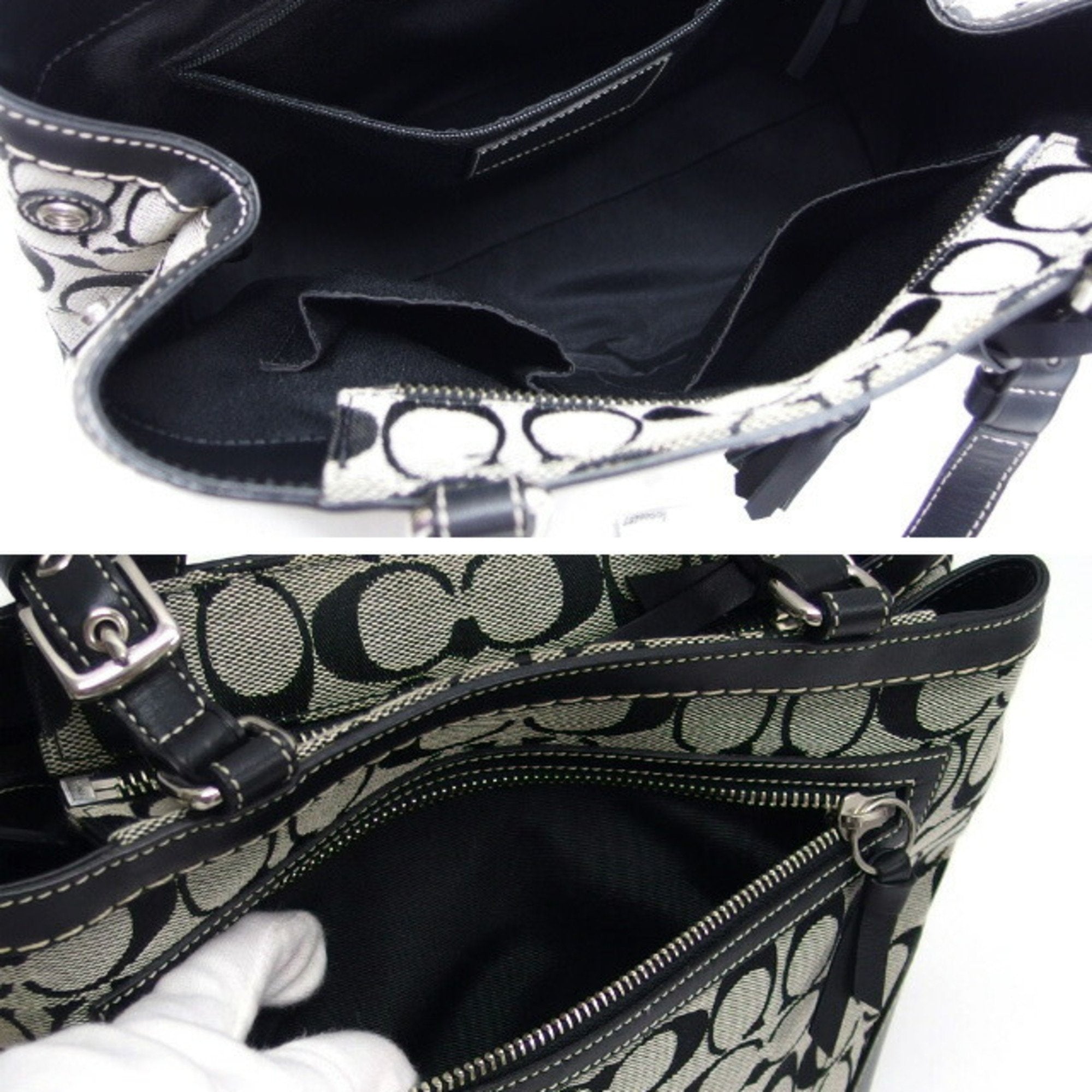 Coach Black Gray Canvas Leather Handbag (Pre-Owned)