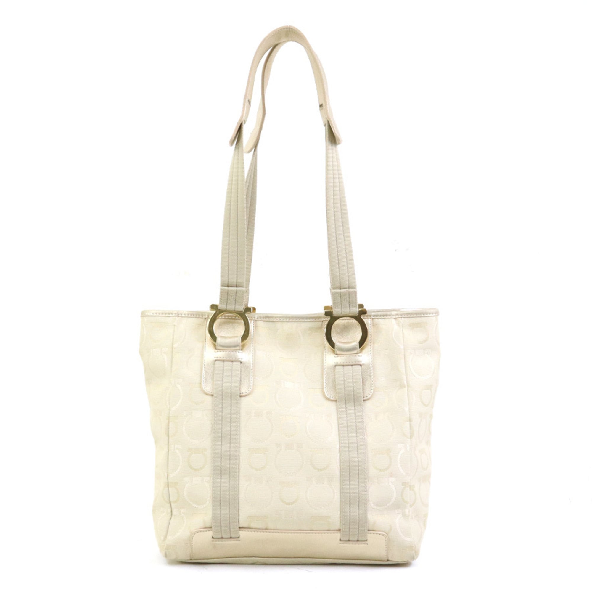 Salvatore Ferragamo Light Beige Canvas Leather Shoulder Bag (Pre-Owned)