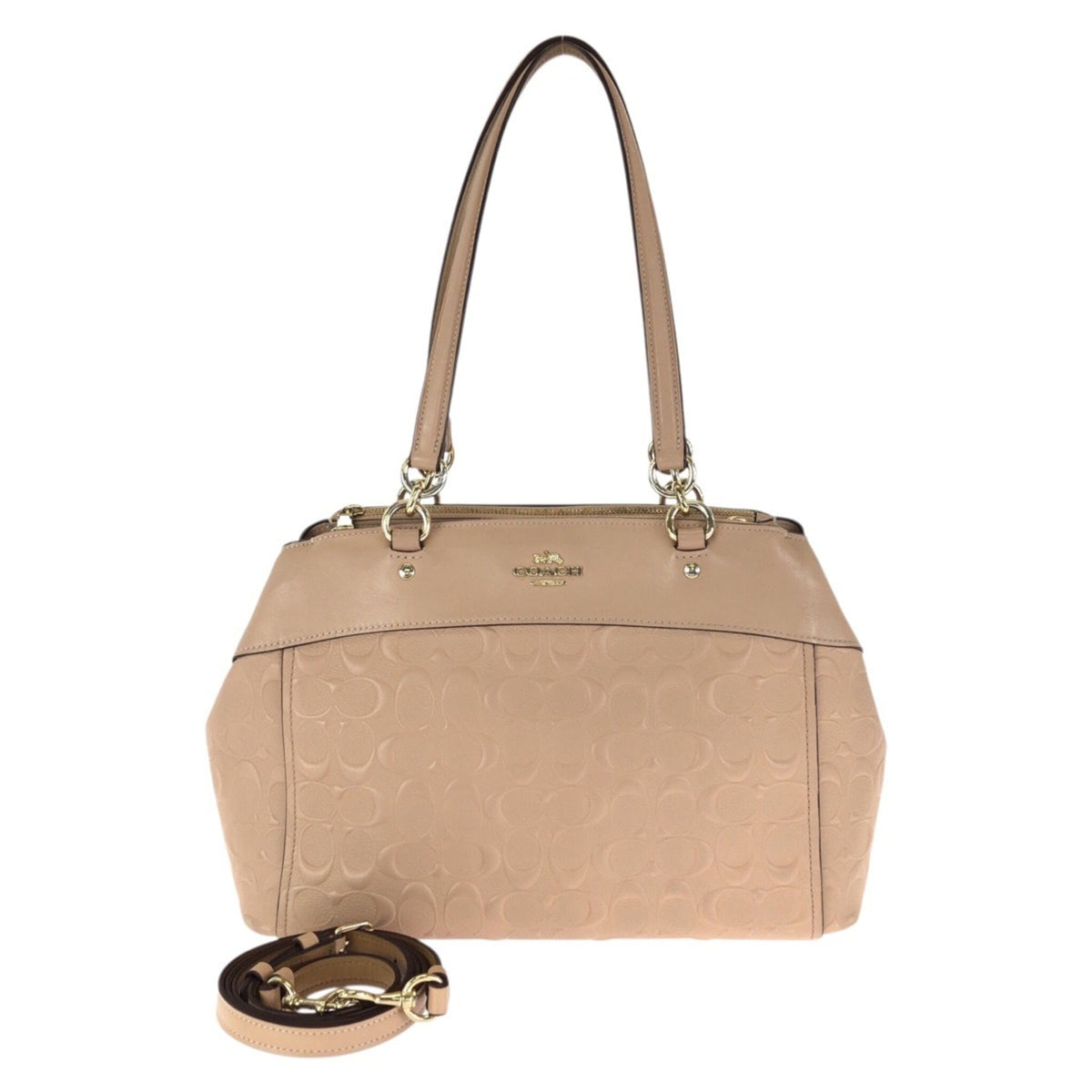 Coach Beige Pink Leather Shoulder Bag Tote Bag (Pre-Owned)