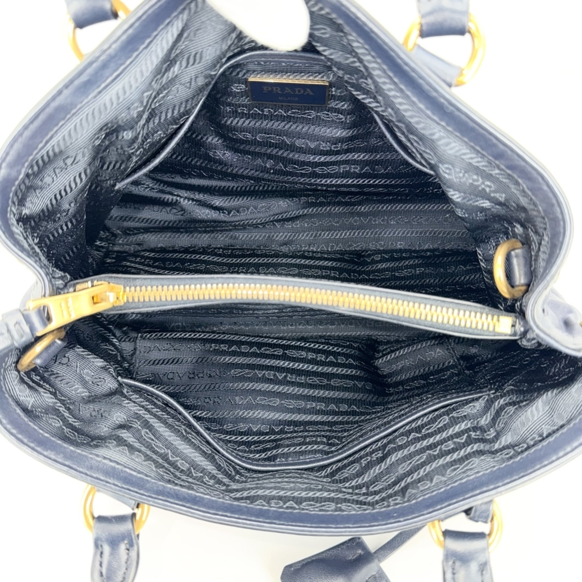 Prada Navy Nylon Leather Handbag Shoulder Bag (Pre-Owned)