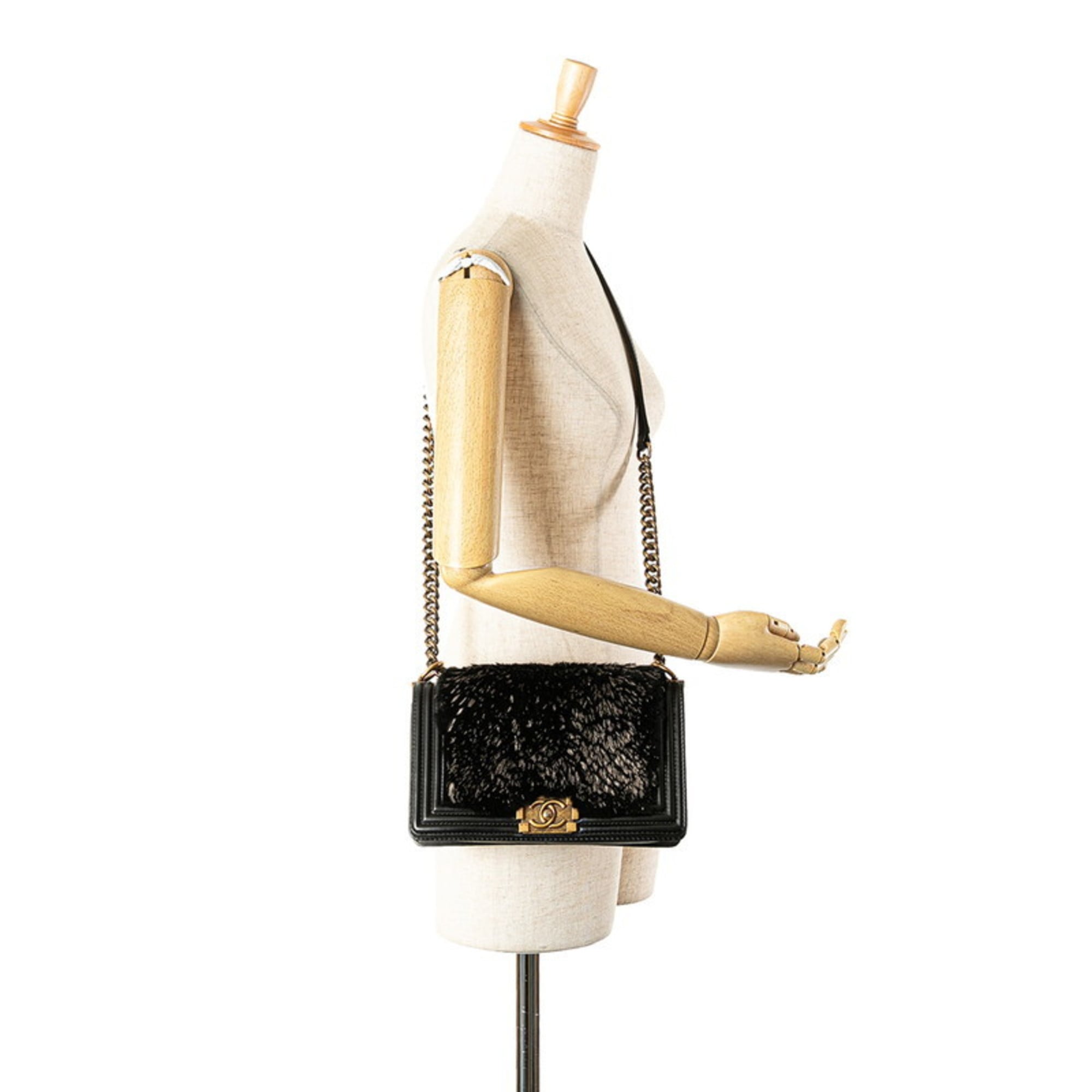 Chanel Black Fur Leather Shoulder Bag (Pre-Owned)