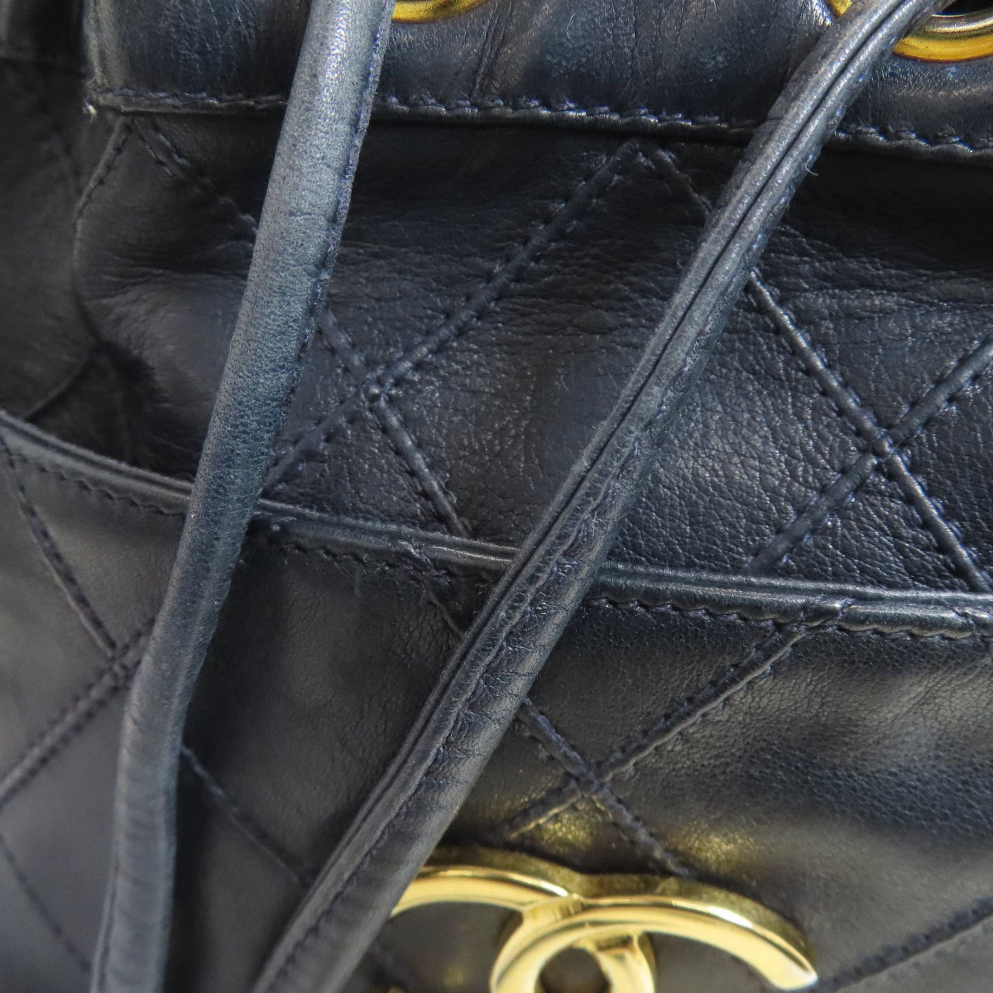 Chanel Navy Leather Pouch Shoulder Bag (Pre-Owned)
