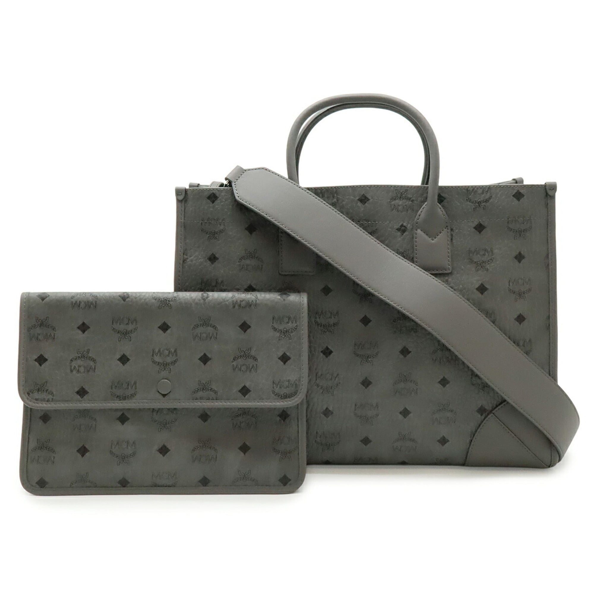 Mcm Black Gray Pvc Leather Handbag Shoulder Bag (Pre-Owned)
