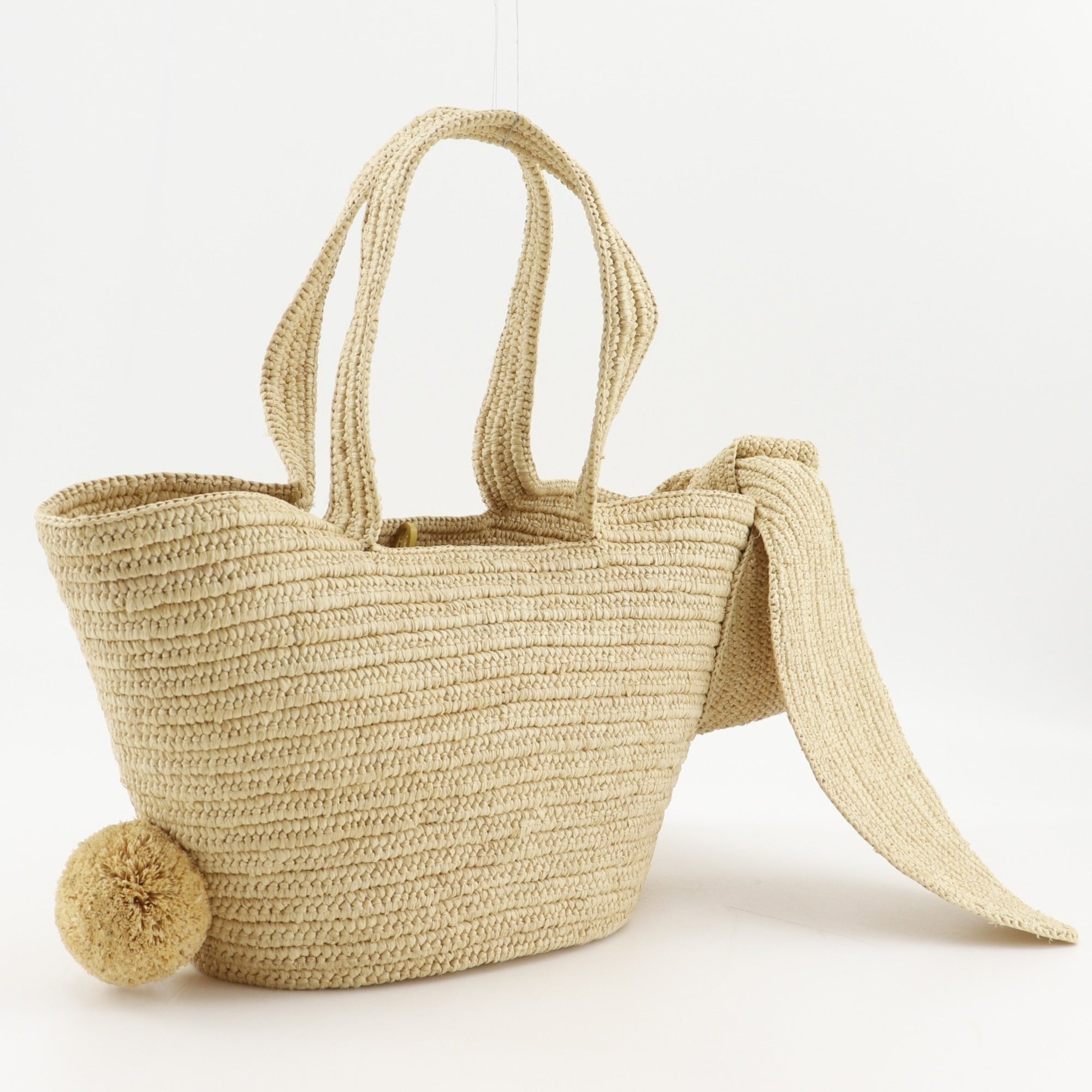 Loewe Beige Yellow Raffia Leather Basket Handbag (Pre-Owned)