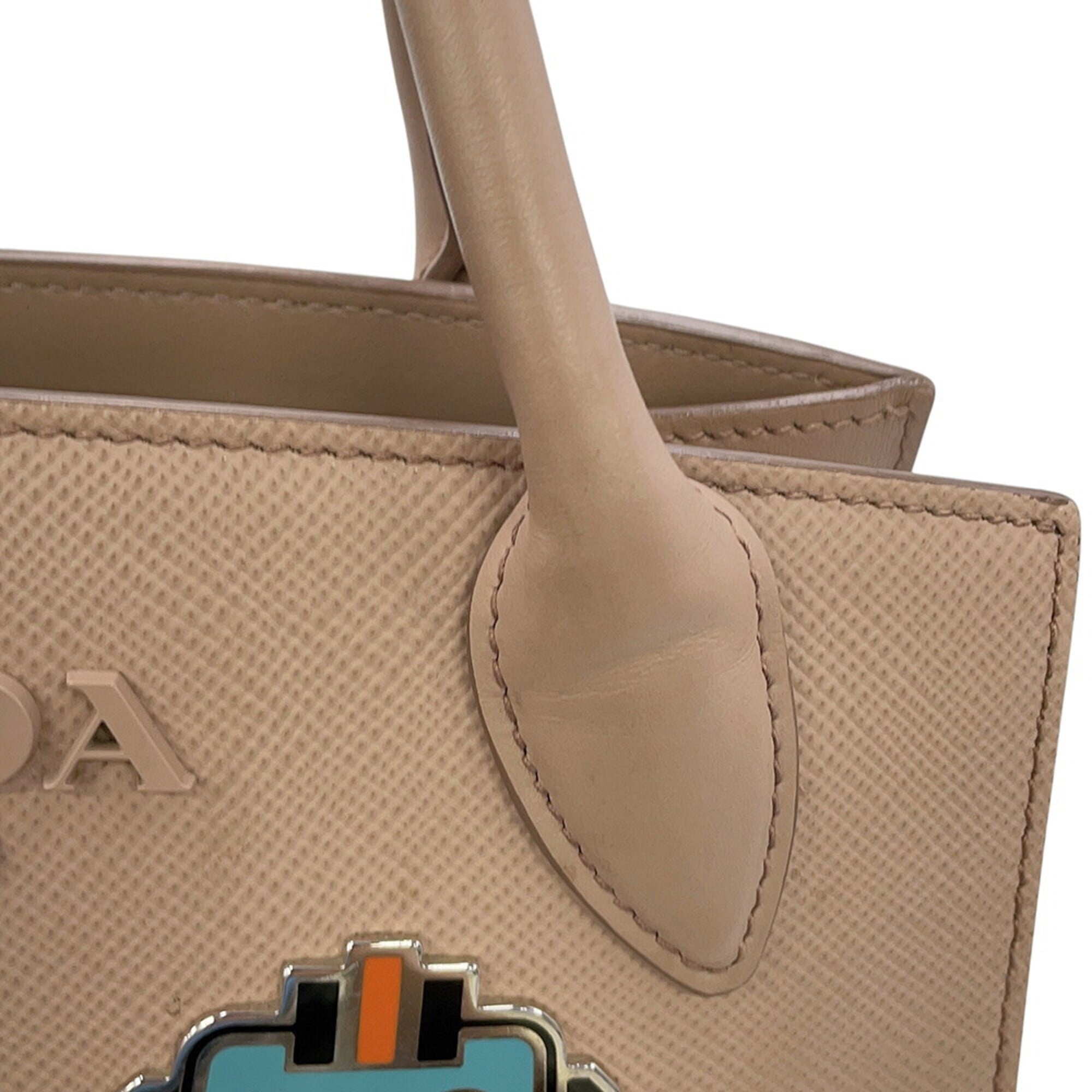 Prada Pink Beige Leather Handbag Pouch Shoulder Bag (Pre-Owned)