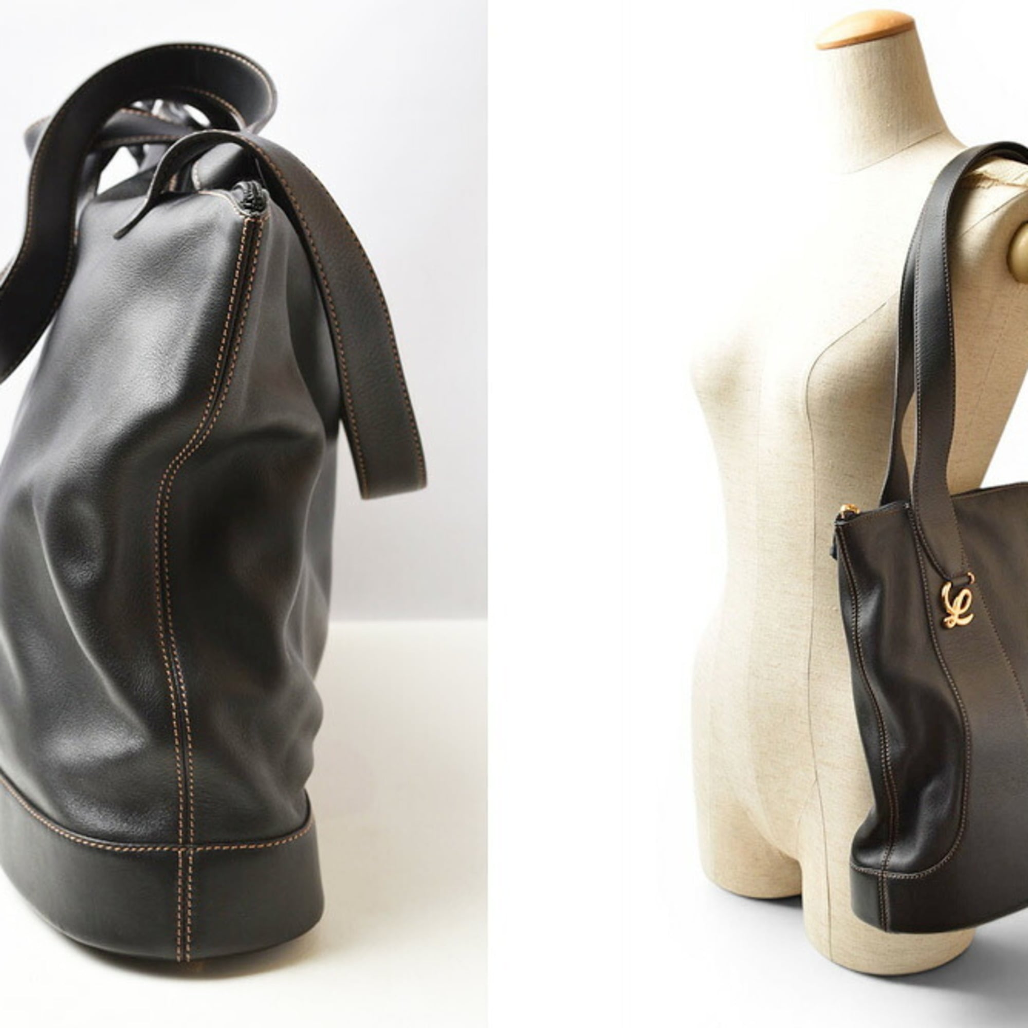 Loewe Dark Brown Leather Pouch Tote Bag (Pre-Owned)