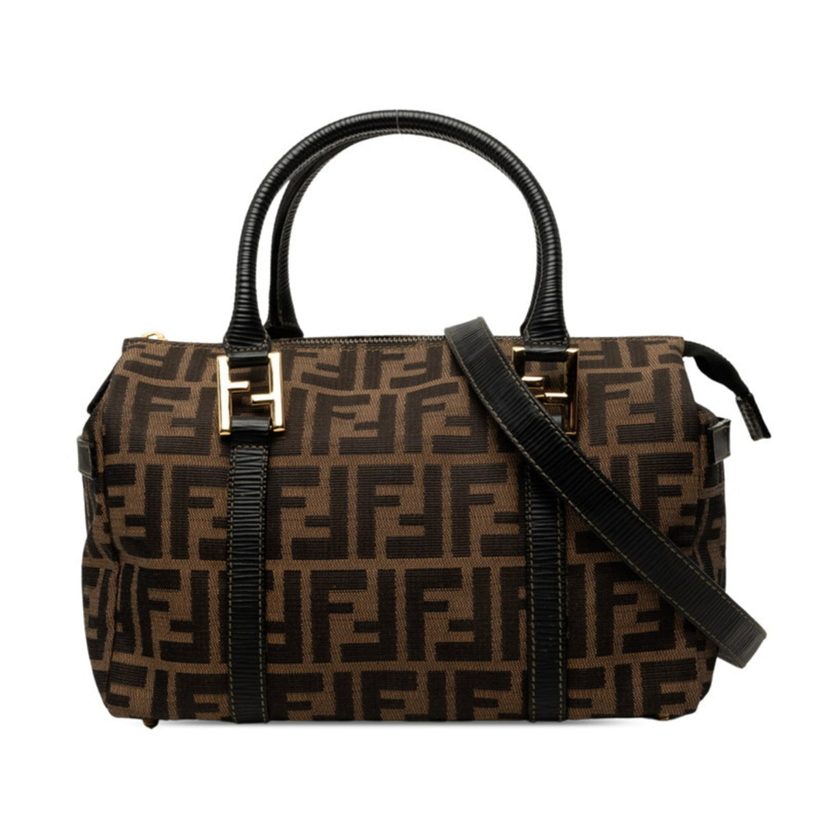 Fendi Black Brown Zucca Handbag Shoulder Bag (Pre-Owned)