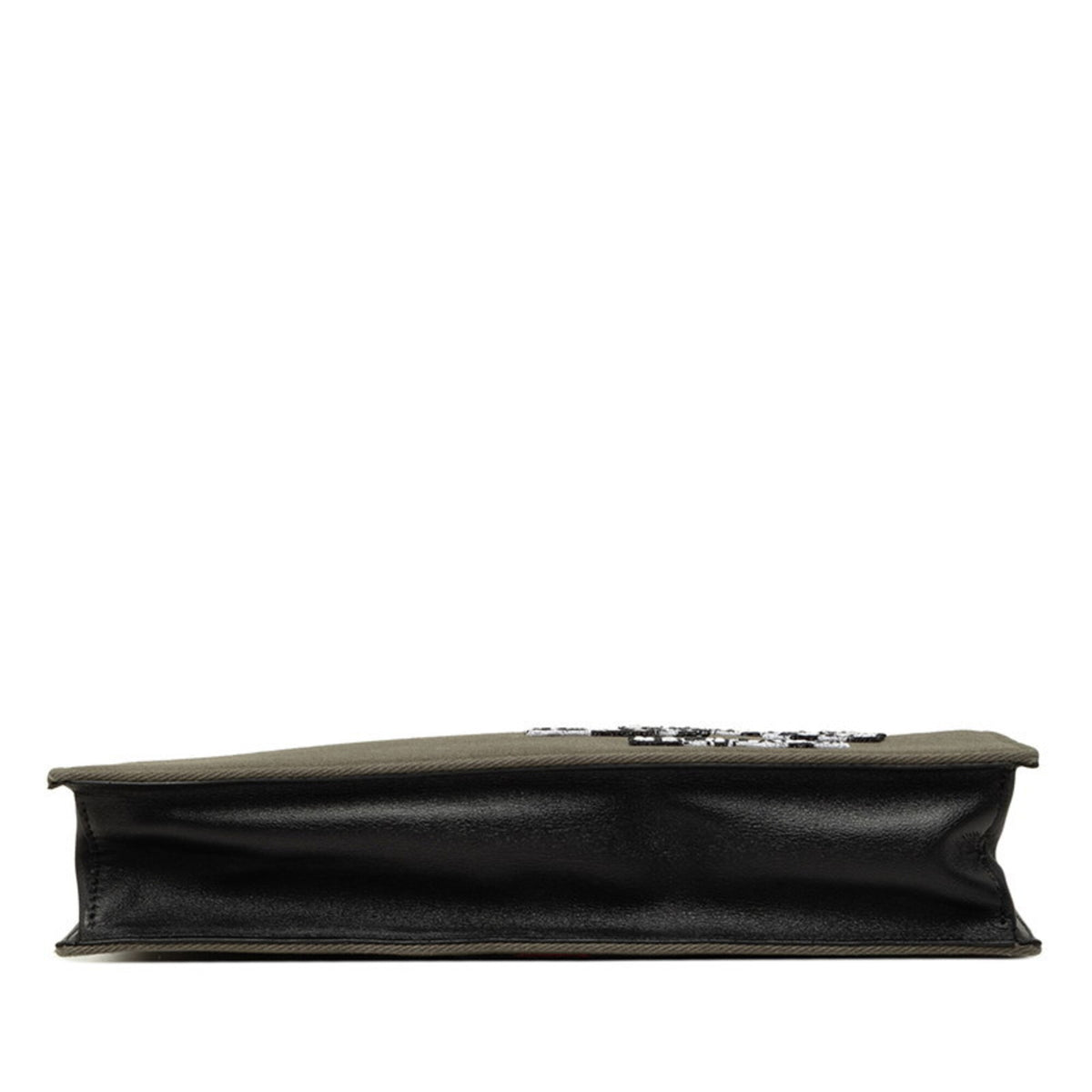 Valentino Black Khaki Canvas Leather Clutch Bag (Pre-Owned)