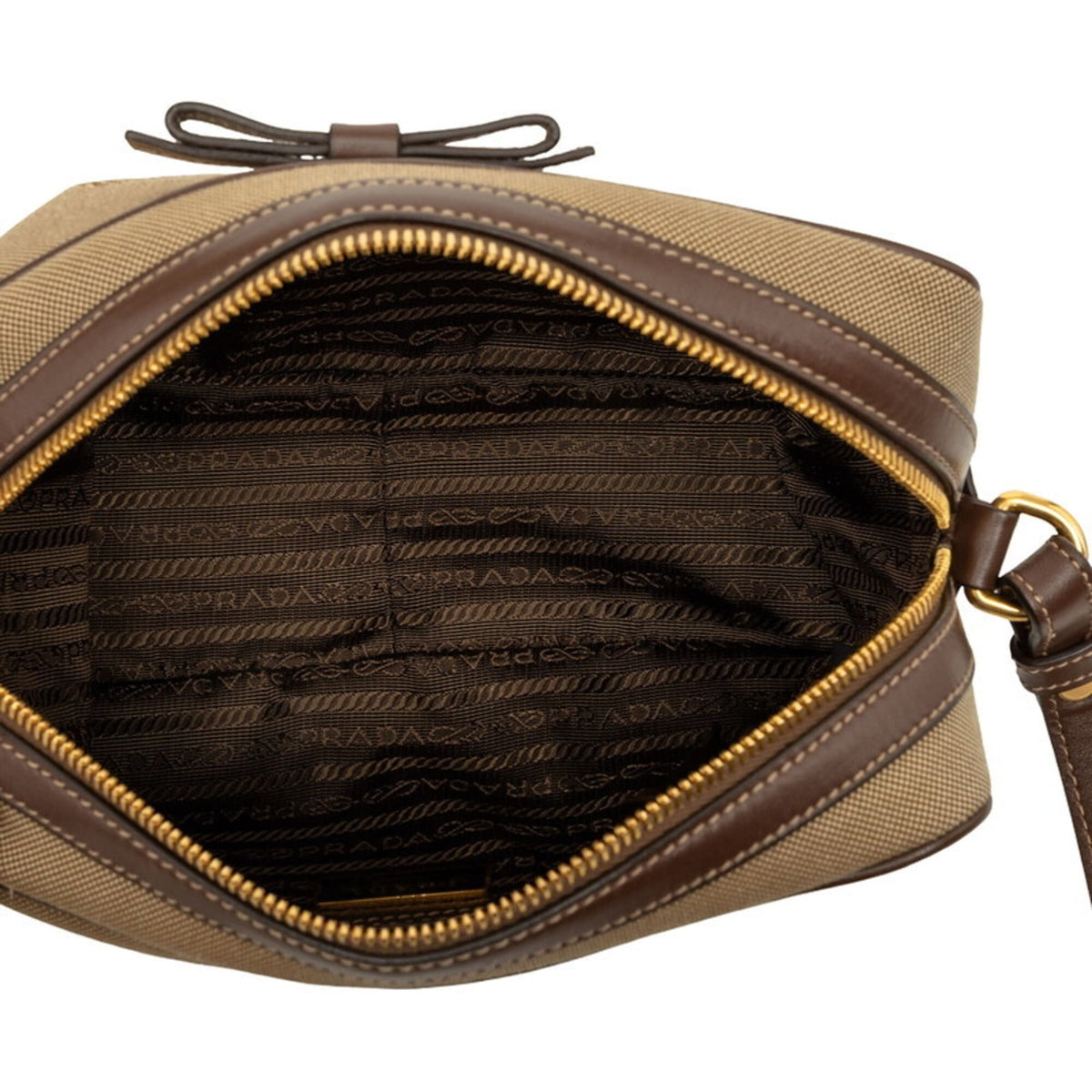 Prada Beige Brown Canvas Leather Shoulder Bag (Pre-Owned)