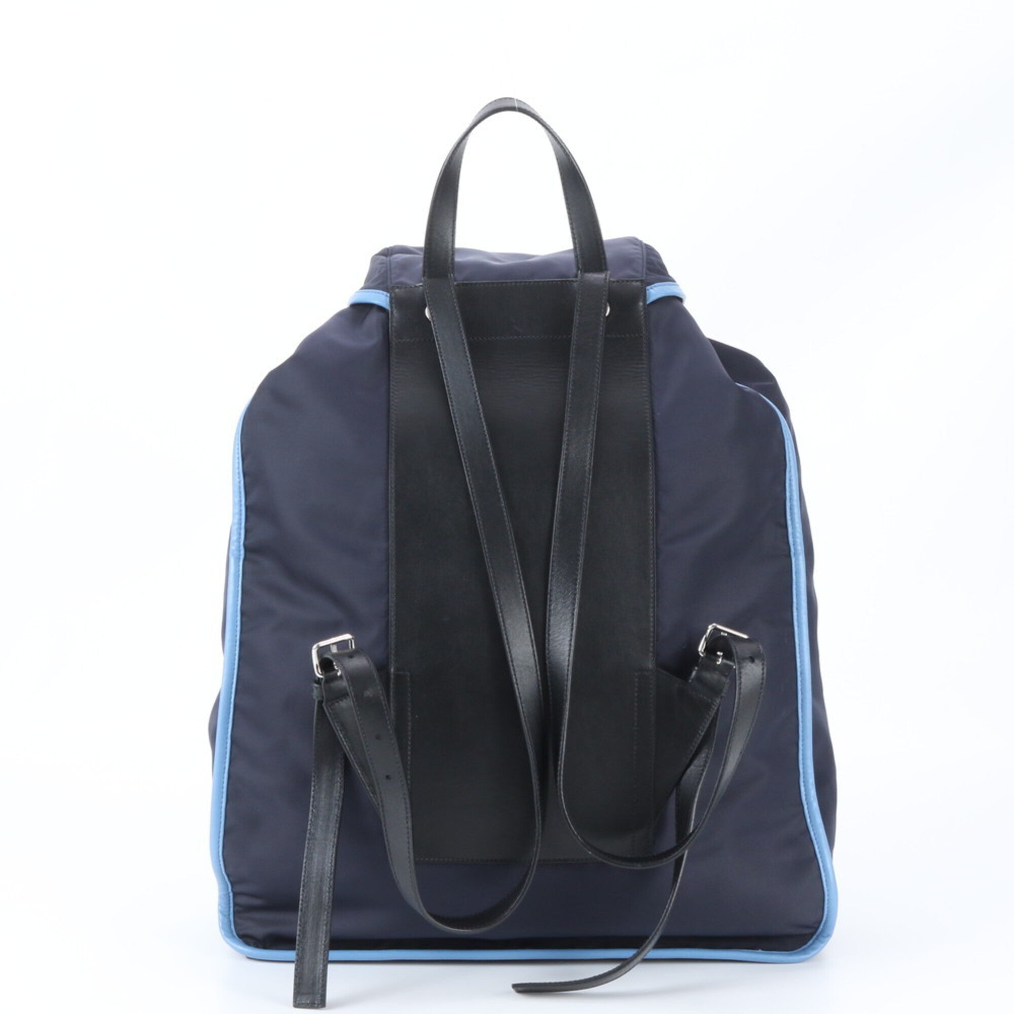 Prada Blue Navy Nylon Leather Backpack Handbag (Pre-Owned)