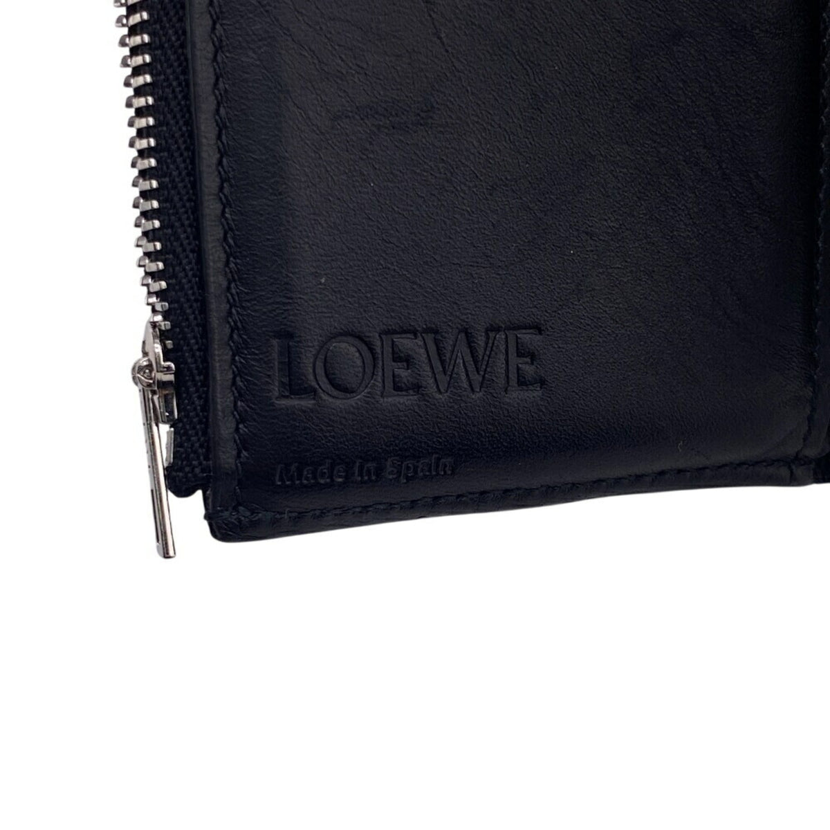 Loewe Linen Black Leather Wallet (Tri-Fold) (Pre-Owned)