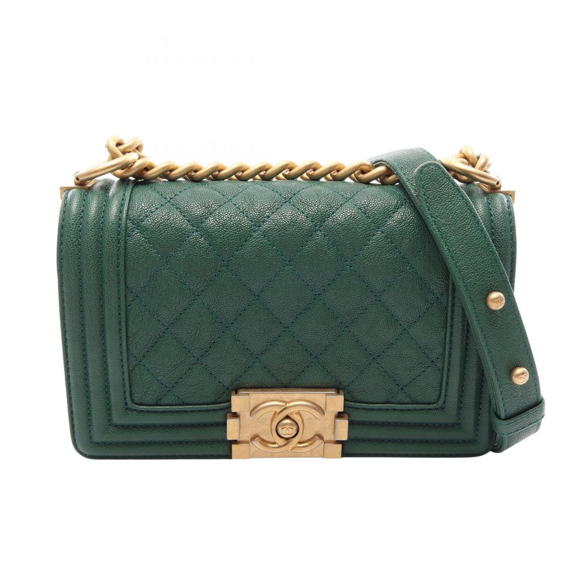 Chanel Green Grained Calfskin Handbag Shoulder Bag (Pre-Owned)