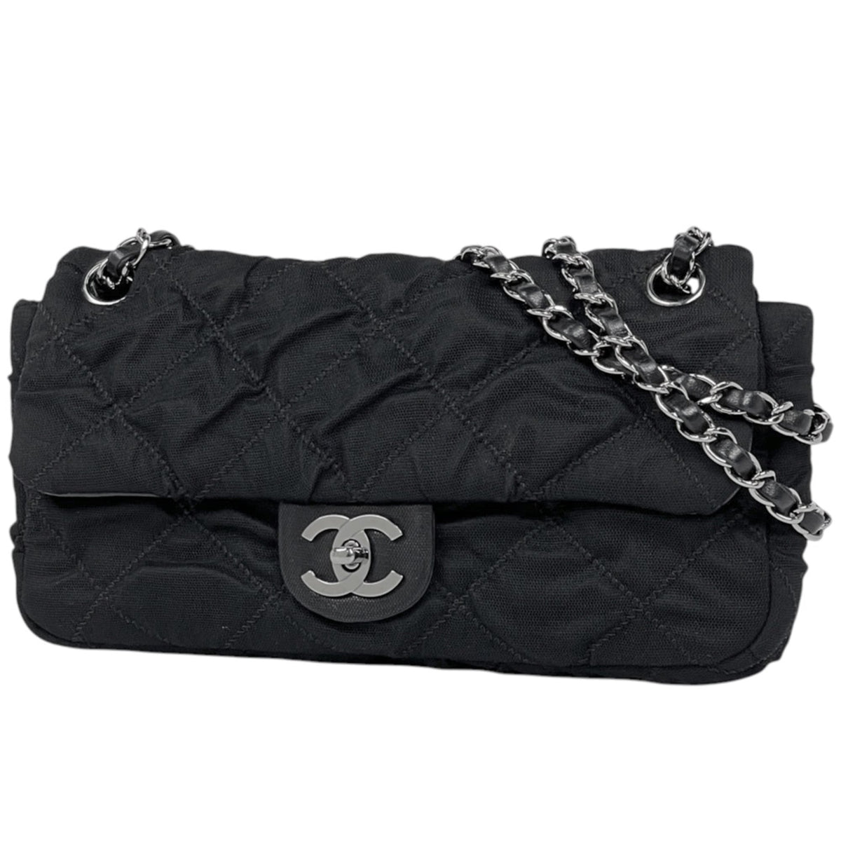 Chanel Black Canvas Leather Shoulder Bag (Pre-Owned)
