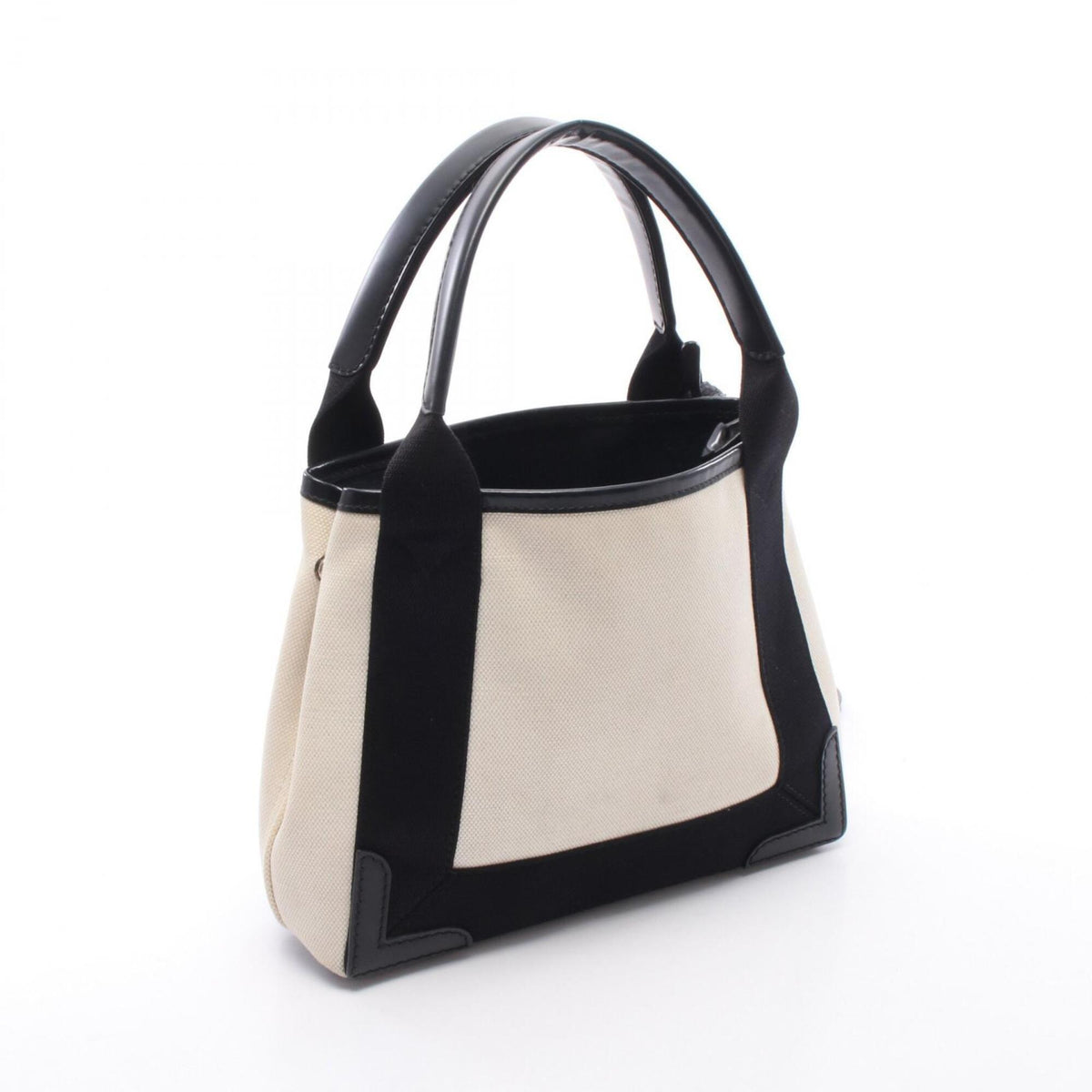 Balenciaga Black Ivory Canvas Leather Handbag Pouch (Pre-Owned)