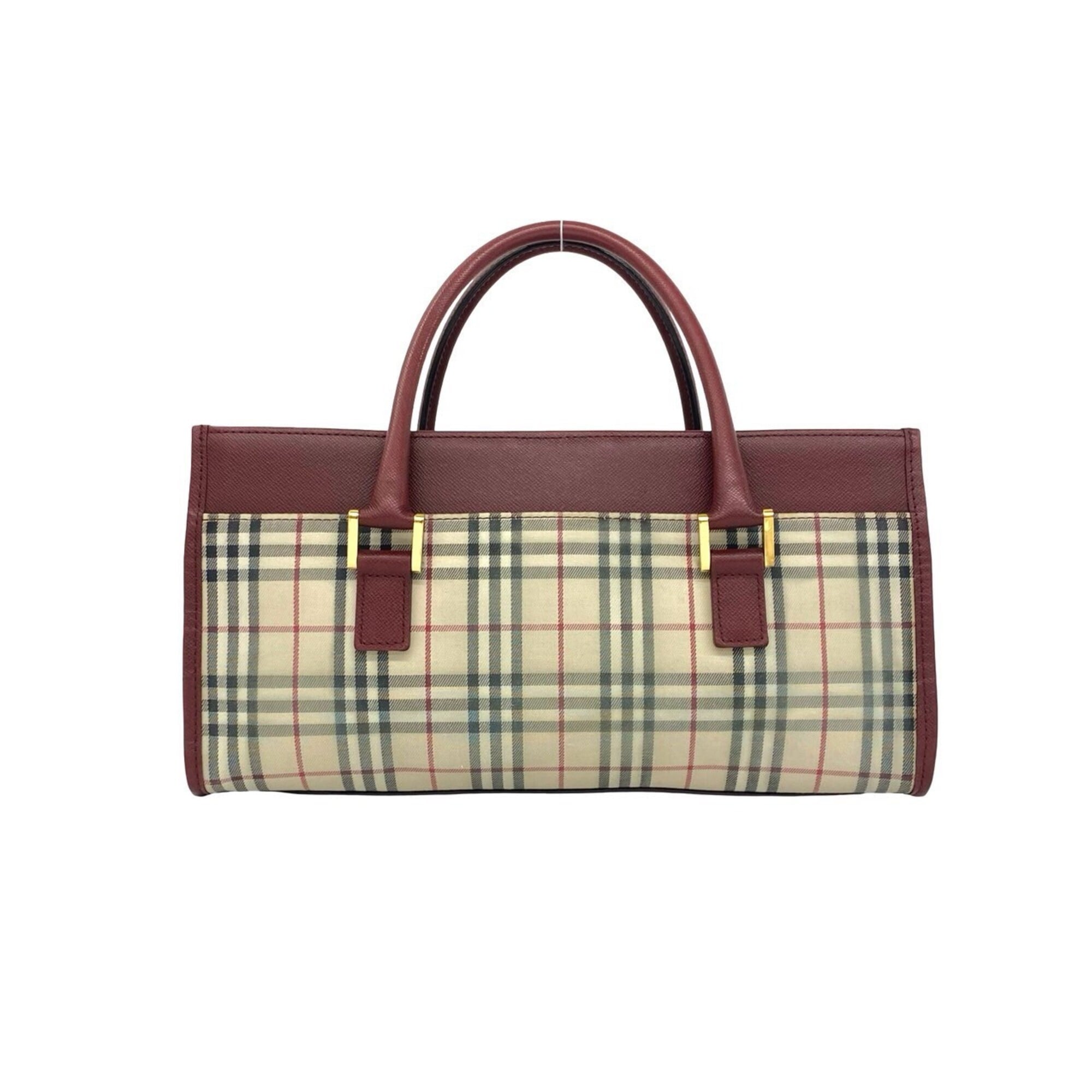 Burberry Beige Bordeaux Canvas Leather Handbag Tote Bag (Pre-Owned)