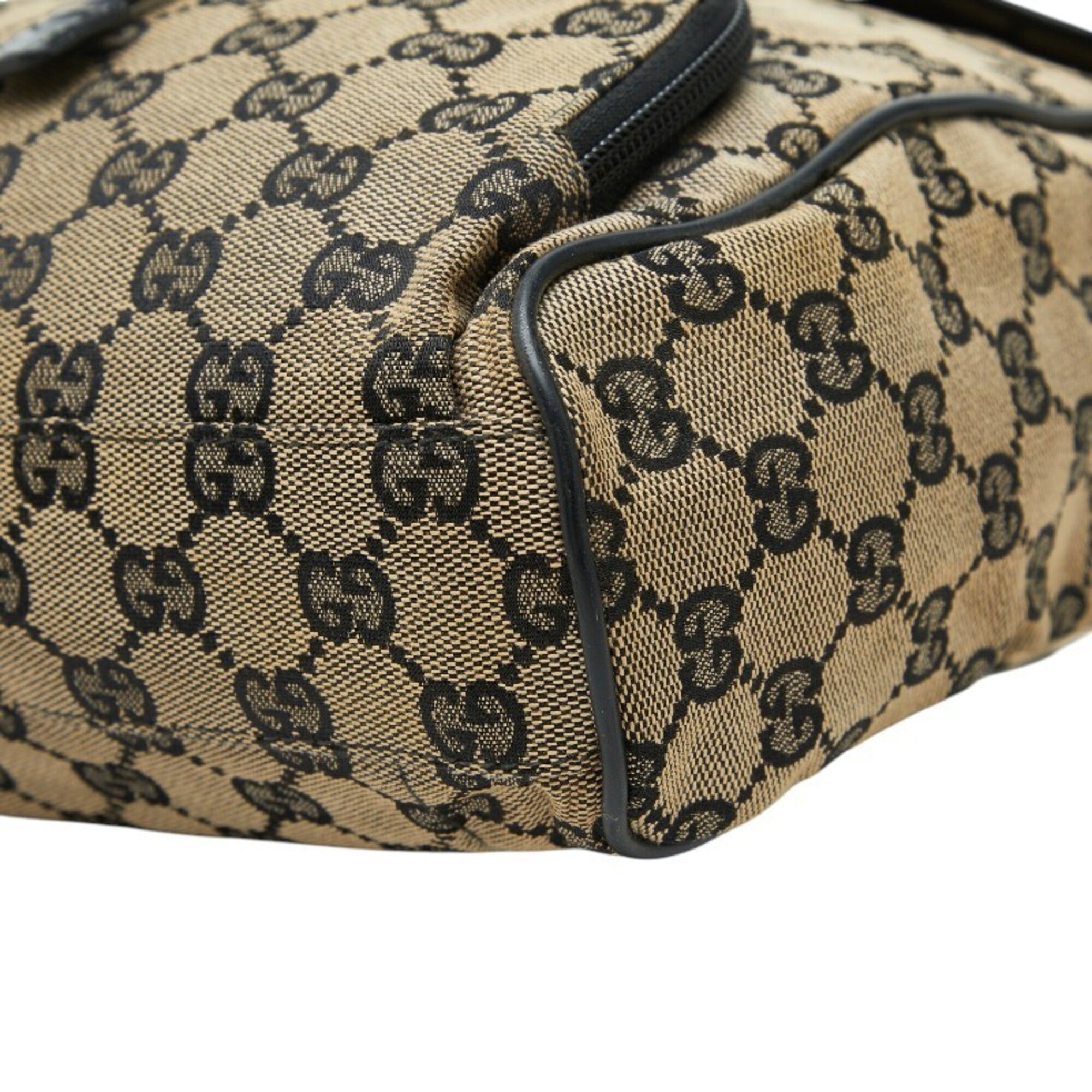 Gucci Beige Black Canvas Leather Backpack (Pre-Owned)