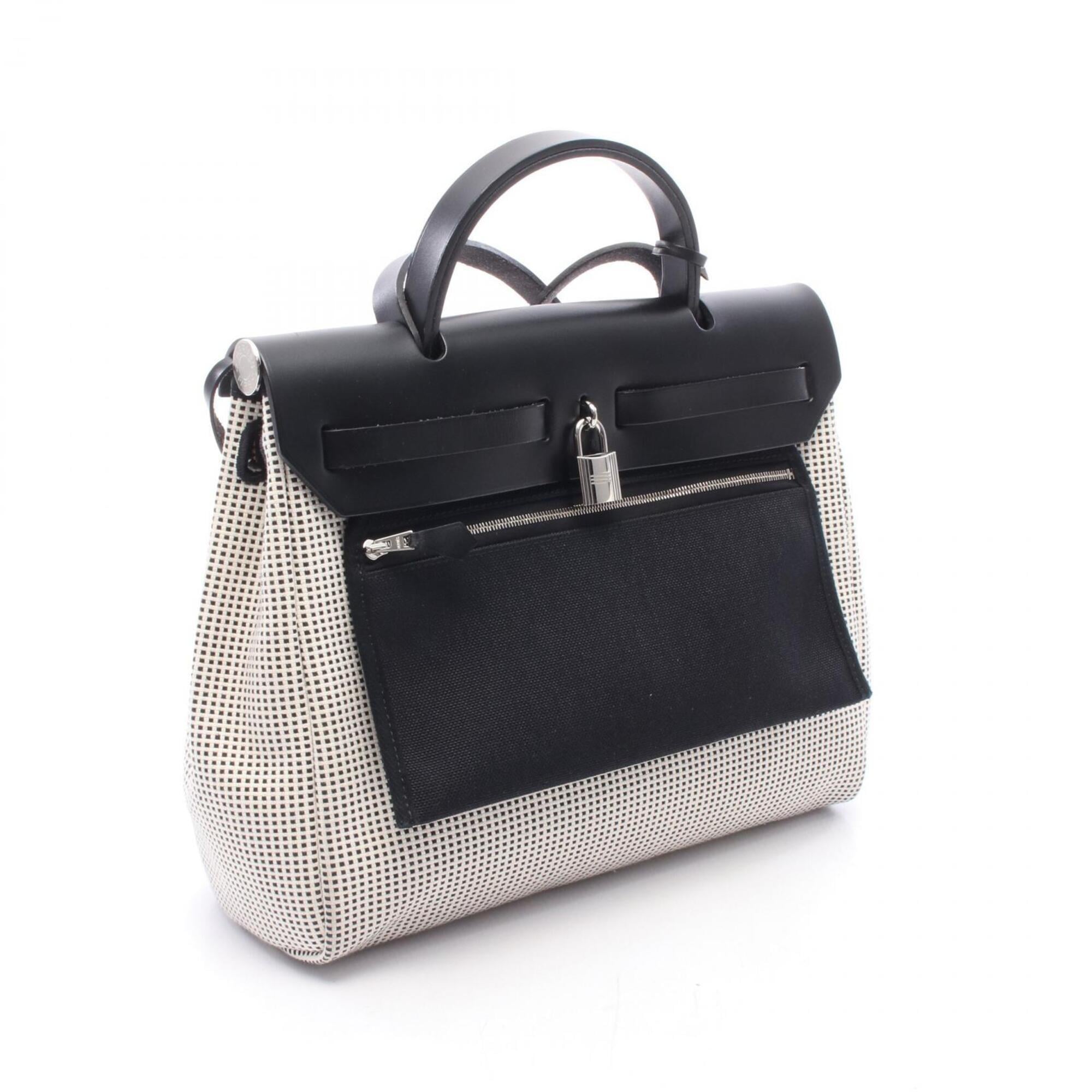 Hermes Black White Canvas Handbag (Pre-Owned)