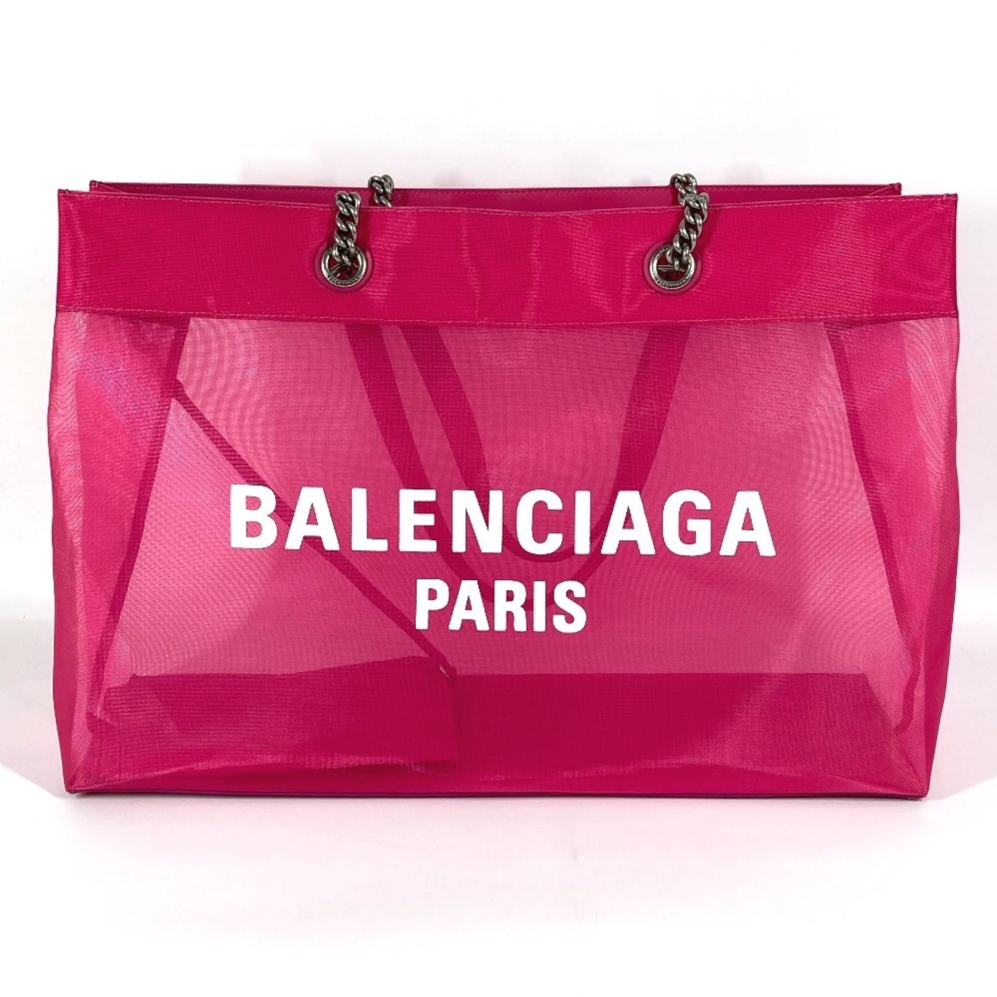 Balenciaga Pink White Polyester Leather Shoulder Bag Tote Bag (Pre-Owned)
