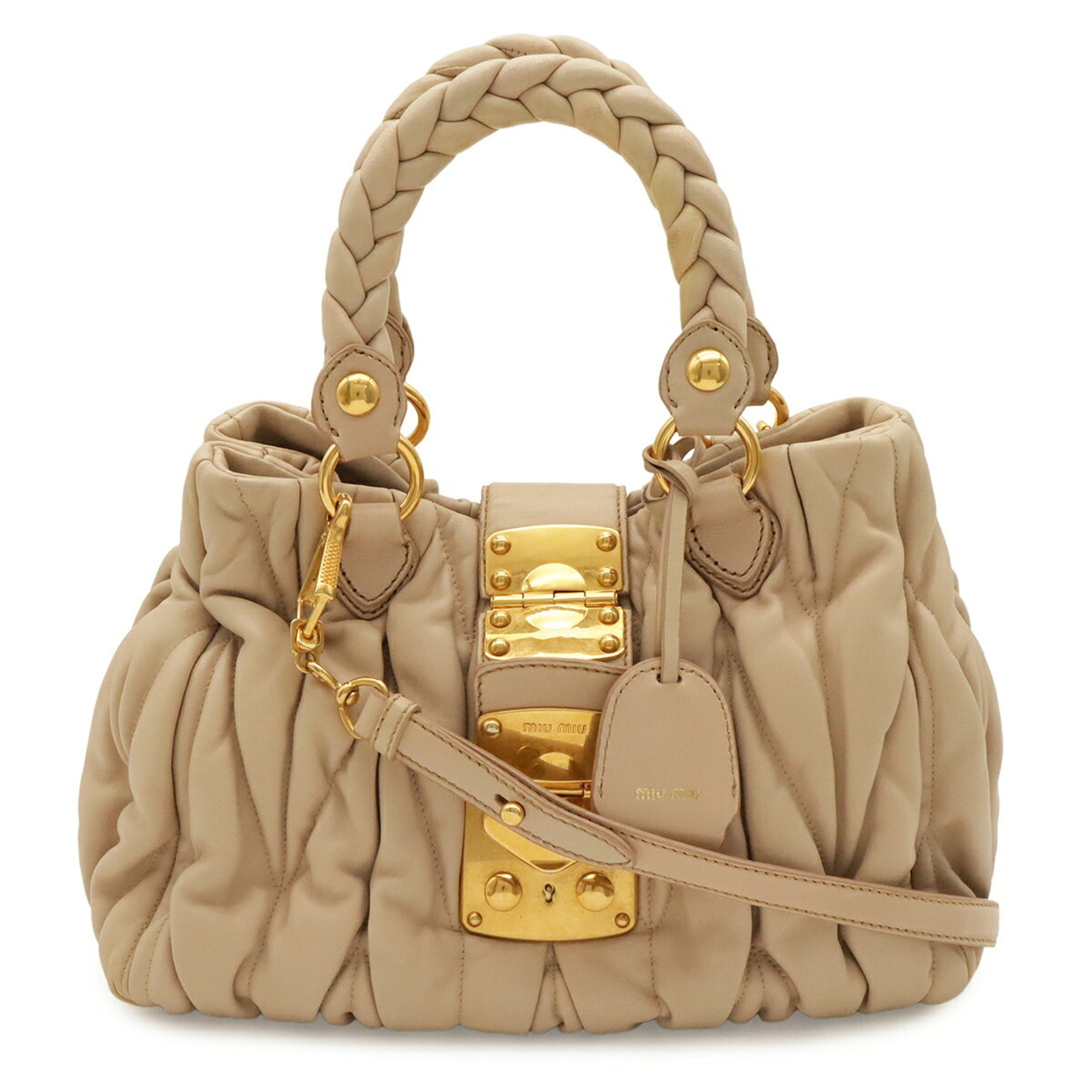 Miu Miu Matelasse Pink Beige Leather Handbag Shoulder Bag (Pre-Owned)