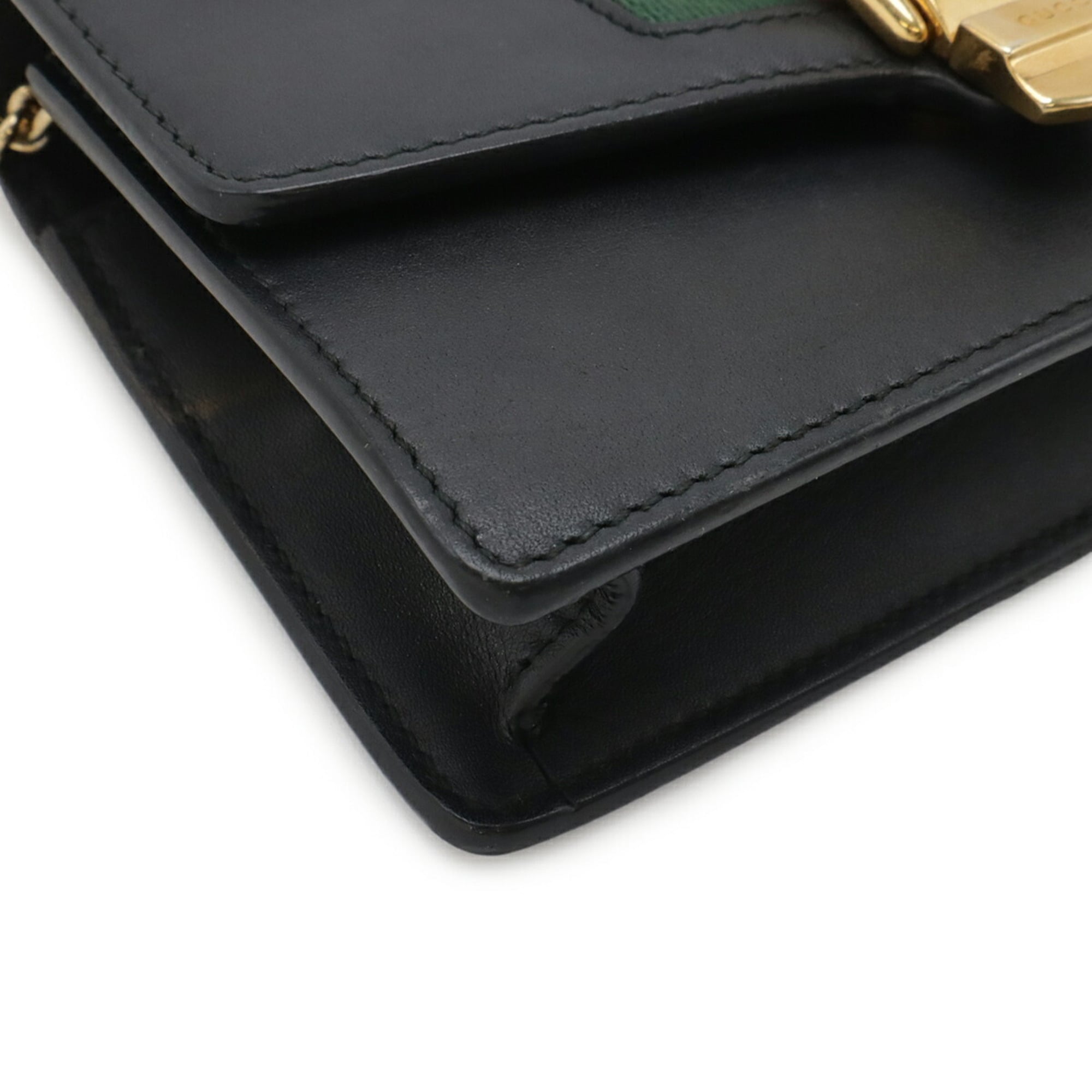 Gucci Black Green Red Color Leather Clutch Bag Pochette (Pre-Owned)