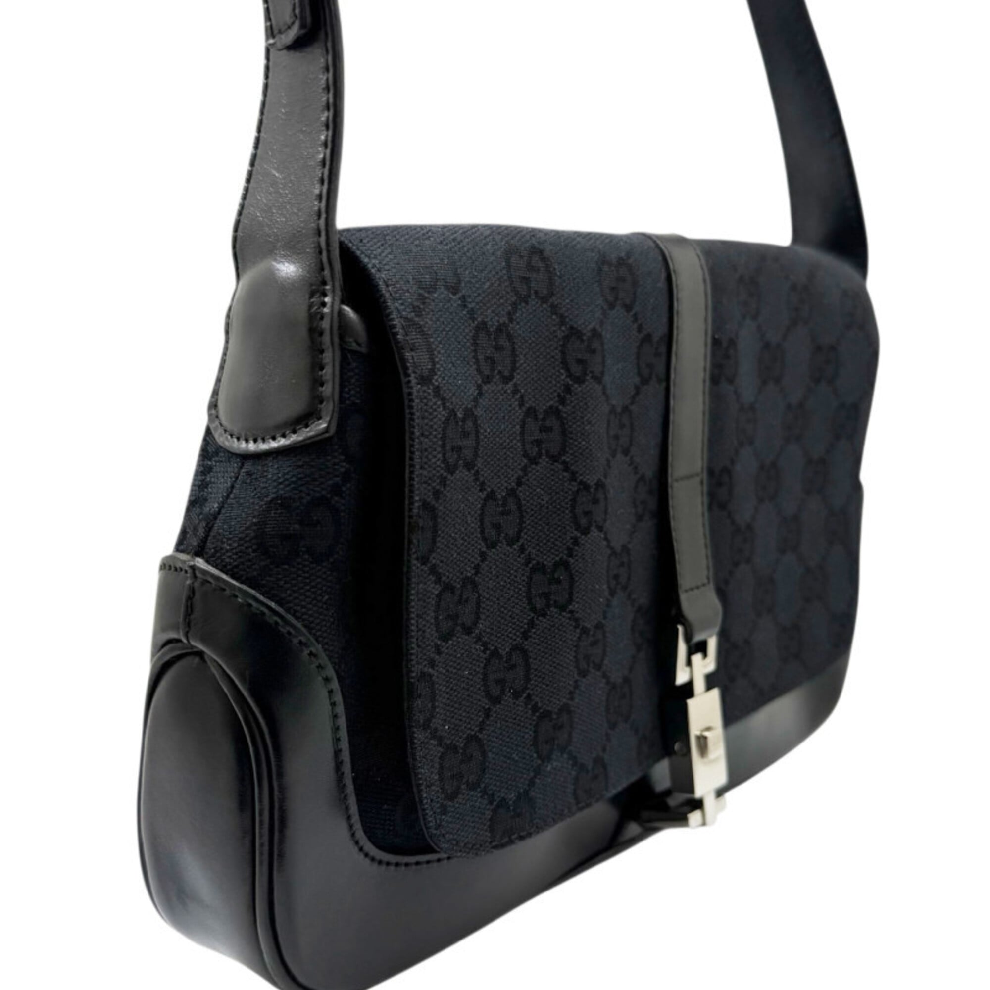 Gucci Gg Canvas Black Gg Canvas Leather Handbag Shoulder Bag (Pre-Owned)